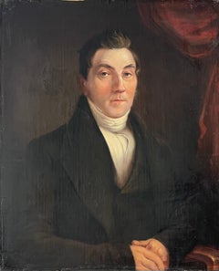 Original Antique Oil English Portrait of Georgian Gentleman seated in Armchair