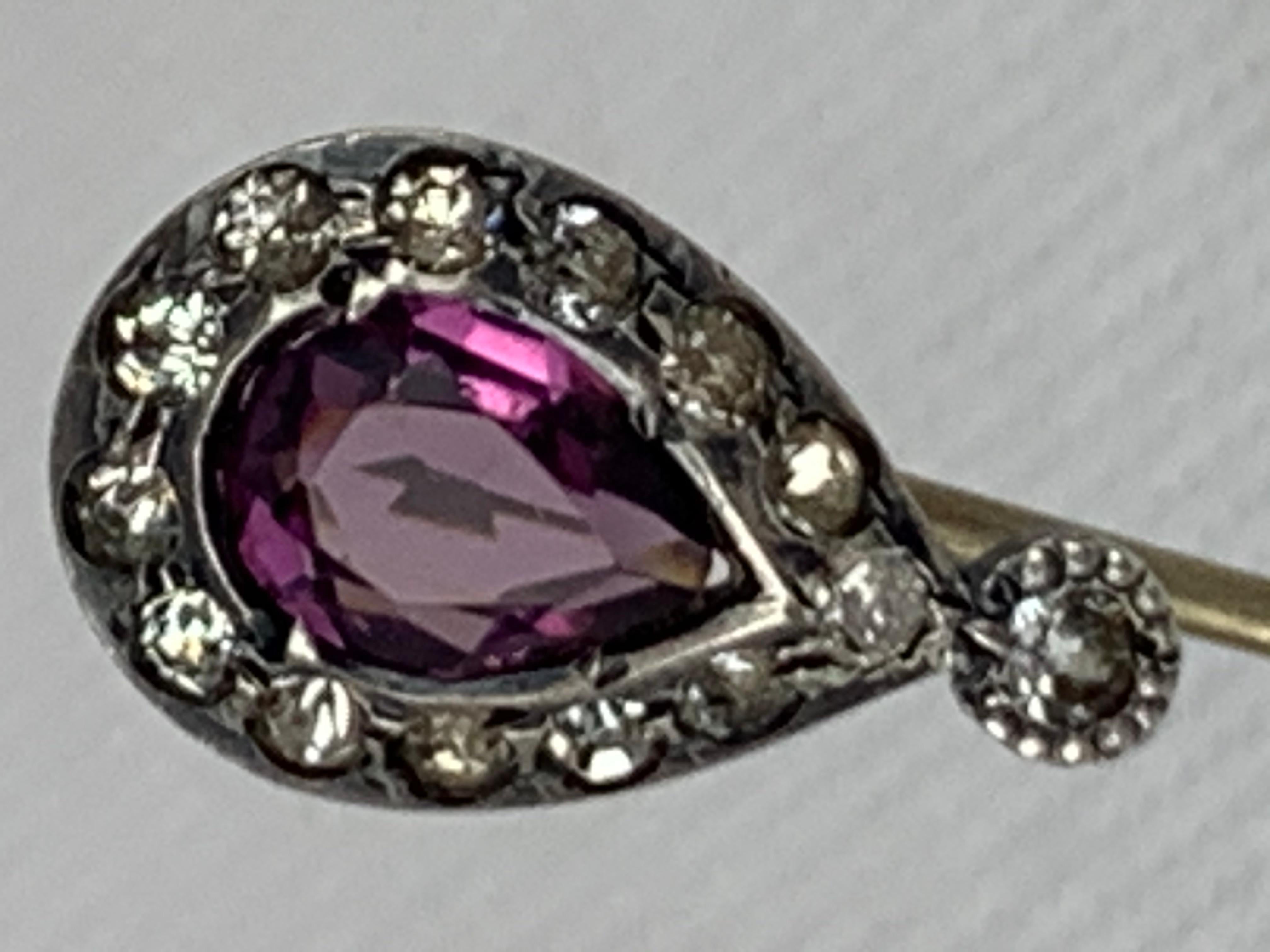 Women's or Men's Georgian Paste Stickpin with Pear Shaped Amethyst, England, 19th c.  For Sale