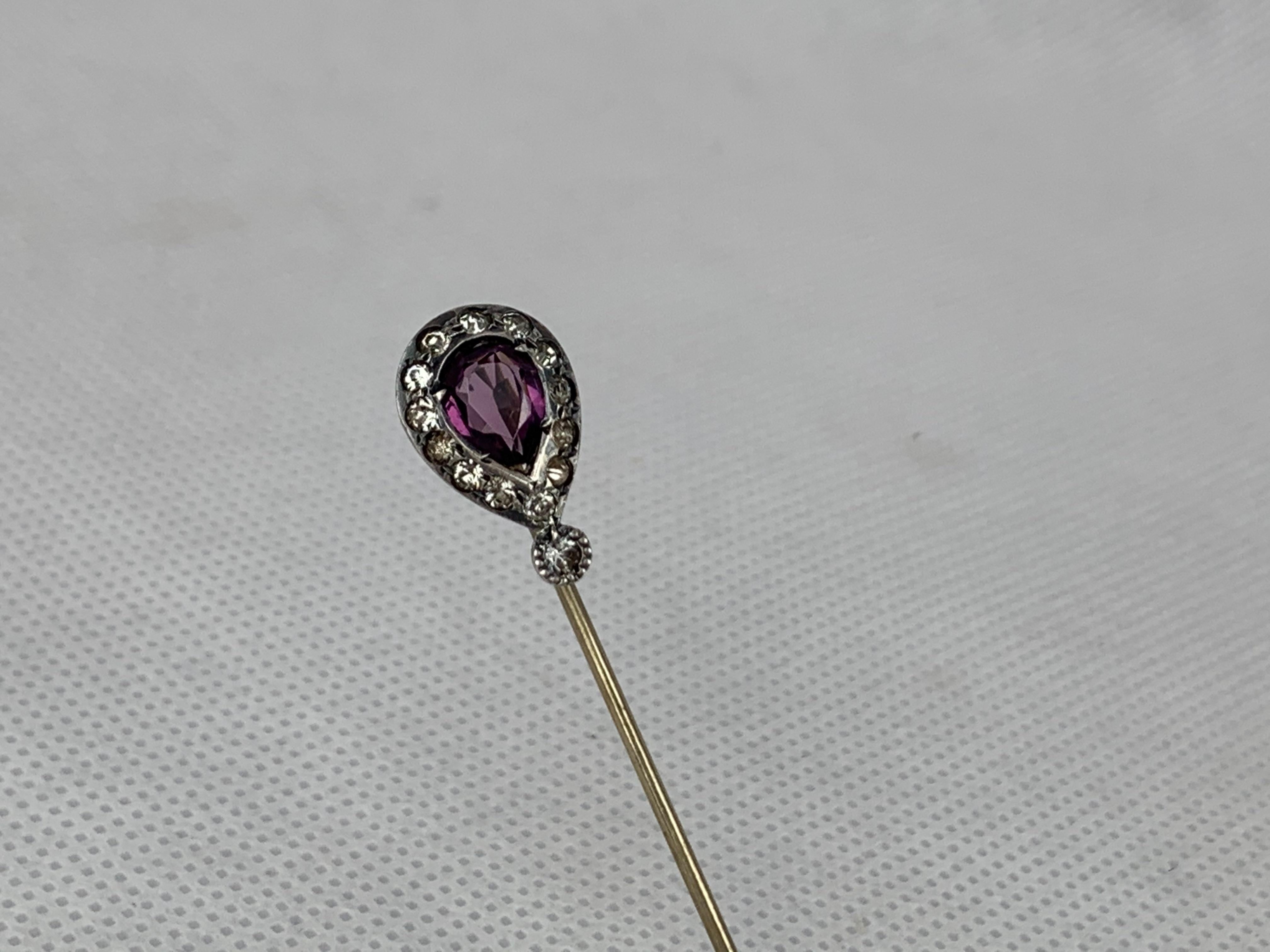 Georgian Paste Stickpin with Pear Shaped Amethyst, England, 19th c.  For Sale 1