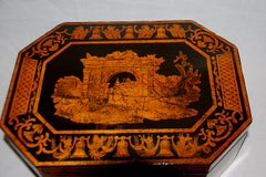 English Georgian Penwork Octagonal Box with Classical Scenes and Motifs