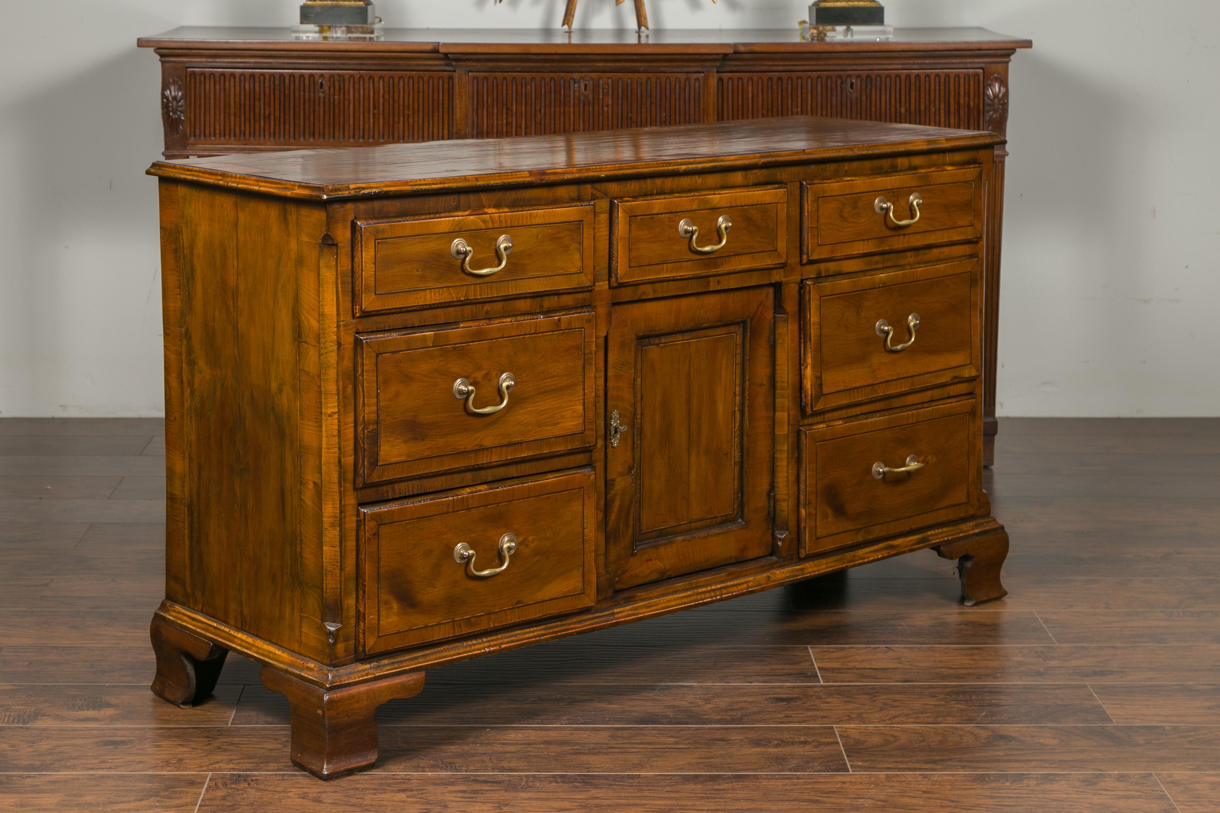 English Georgian Period 1800s Oak Dresser Base with Seven Drawers and a Door 6