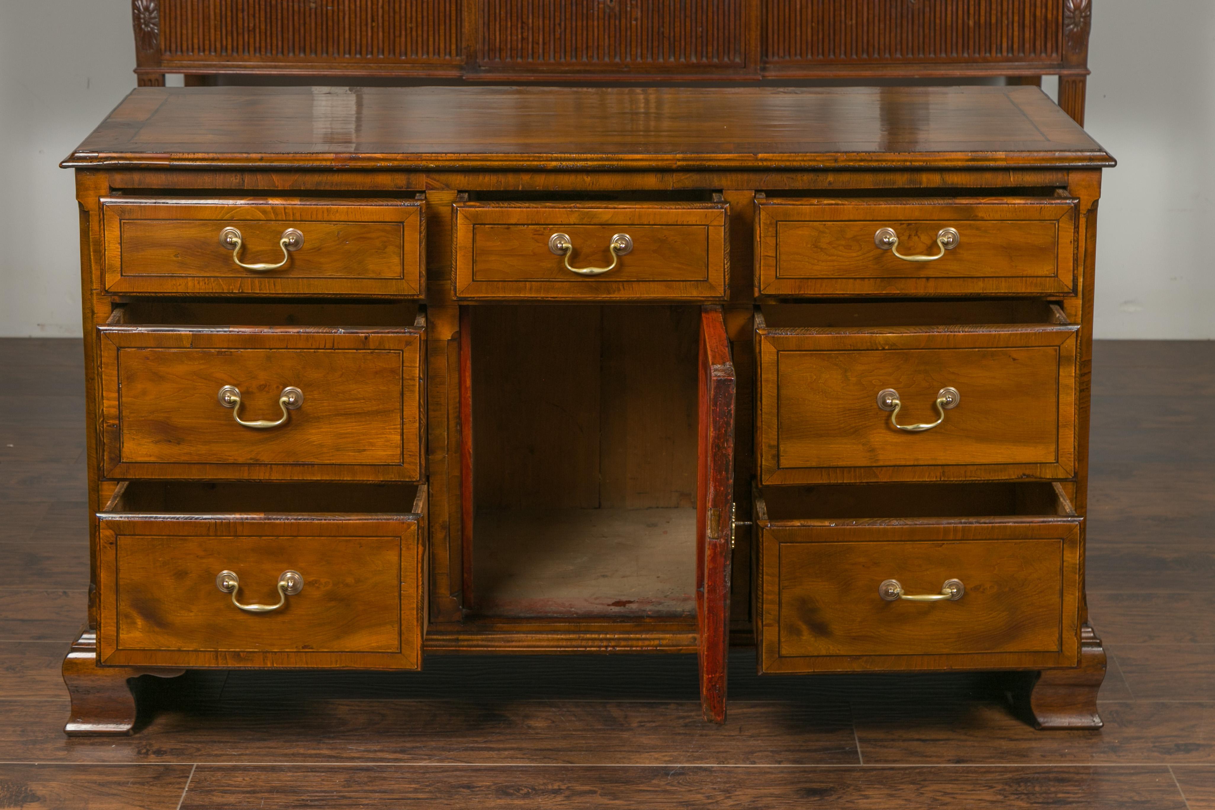 English Georgian Period 1800s Oak Dresser Base with Seven Drawers and a Door 3