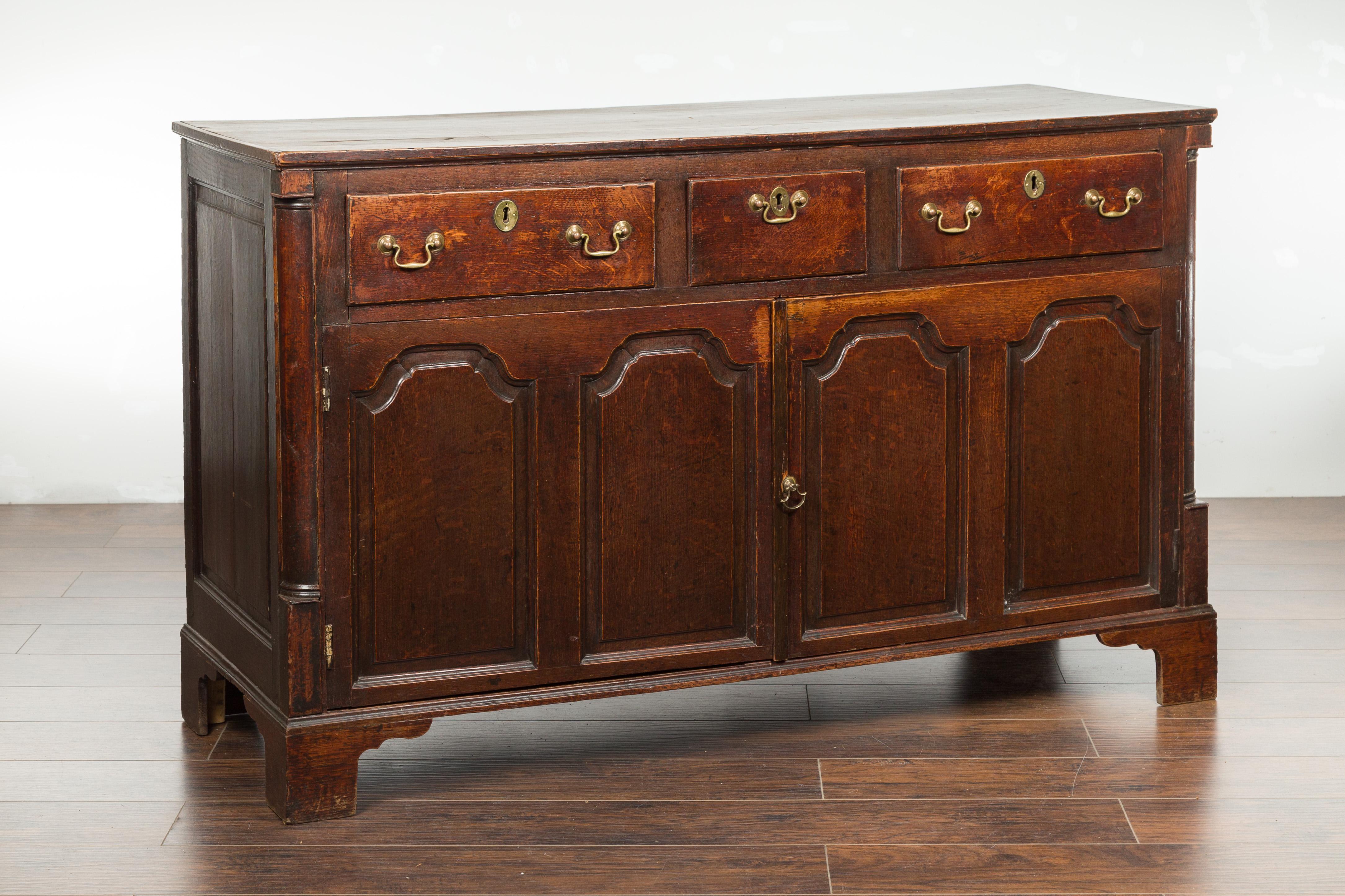 English Georgian Period 1800s Oak Buffet with Three Drawers Over Double Doors 6