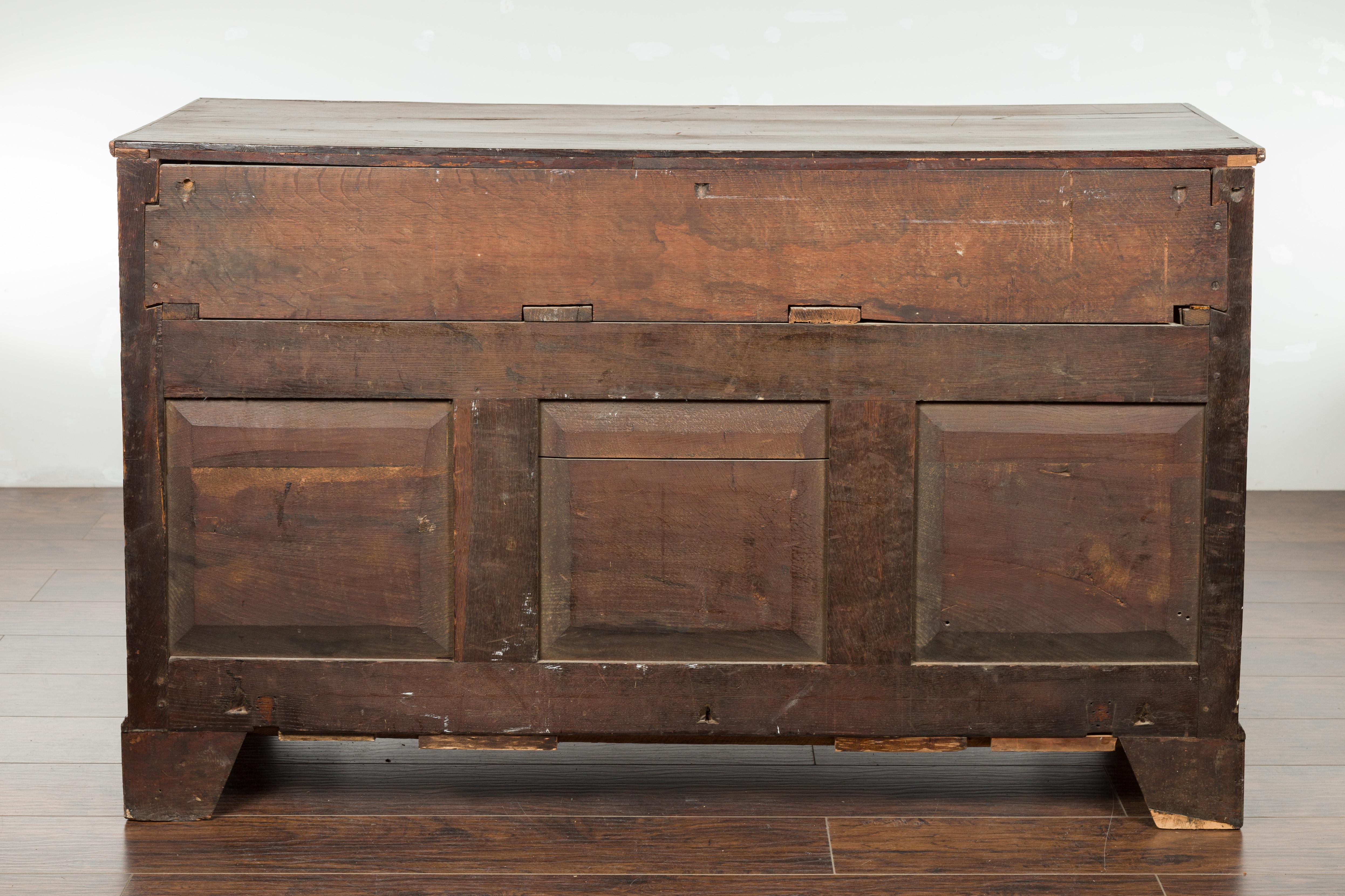 English Georgian Period 1800s Oak Buffet with Three Drawers Over Double Doors 10