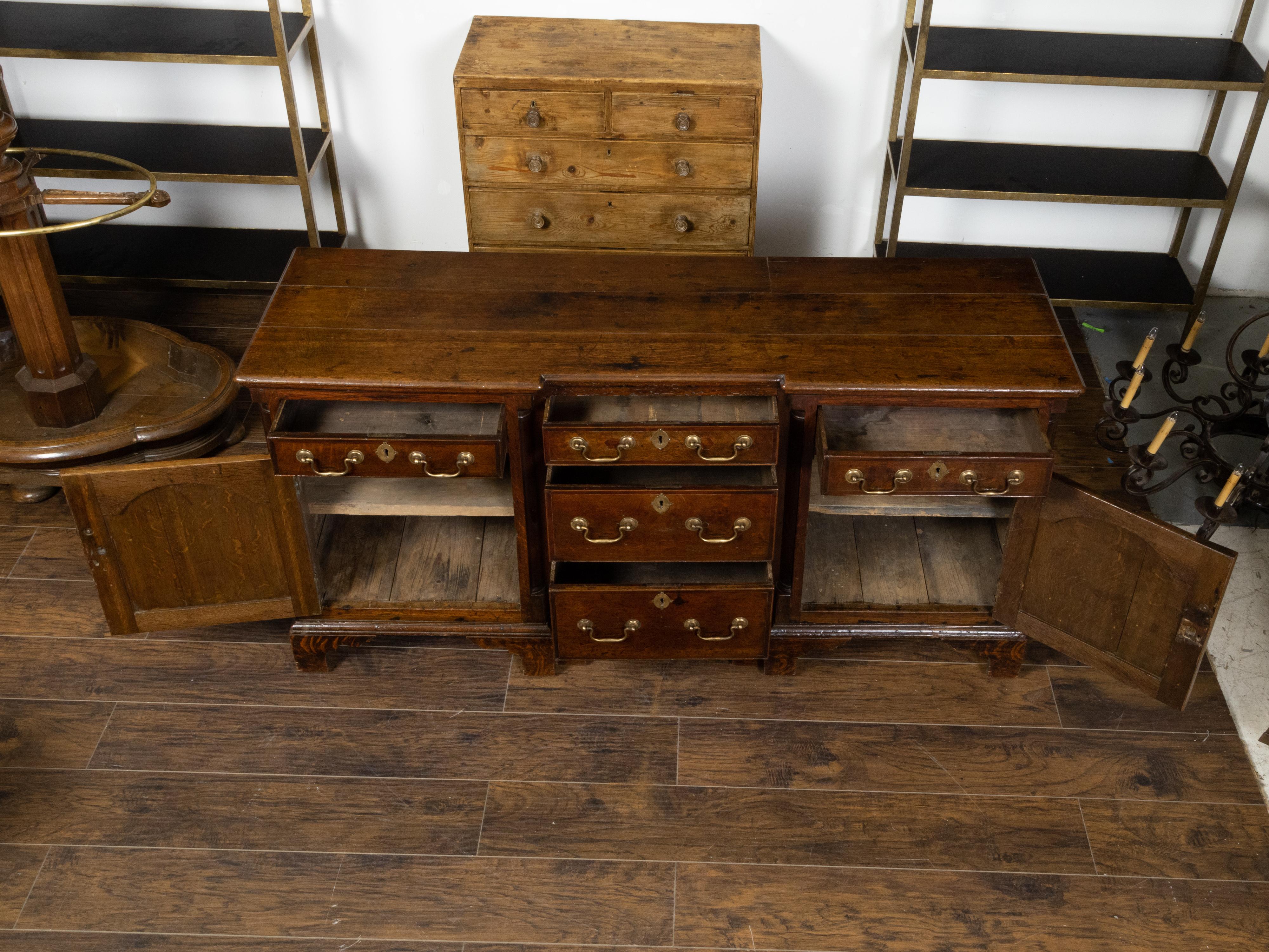 English Georgian Period 1800s Oak Dresser Base with Five Drawers and Two Doors For Sale 2