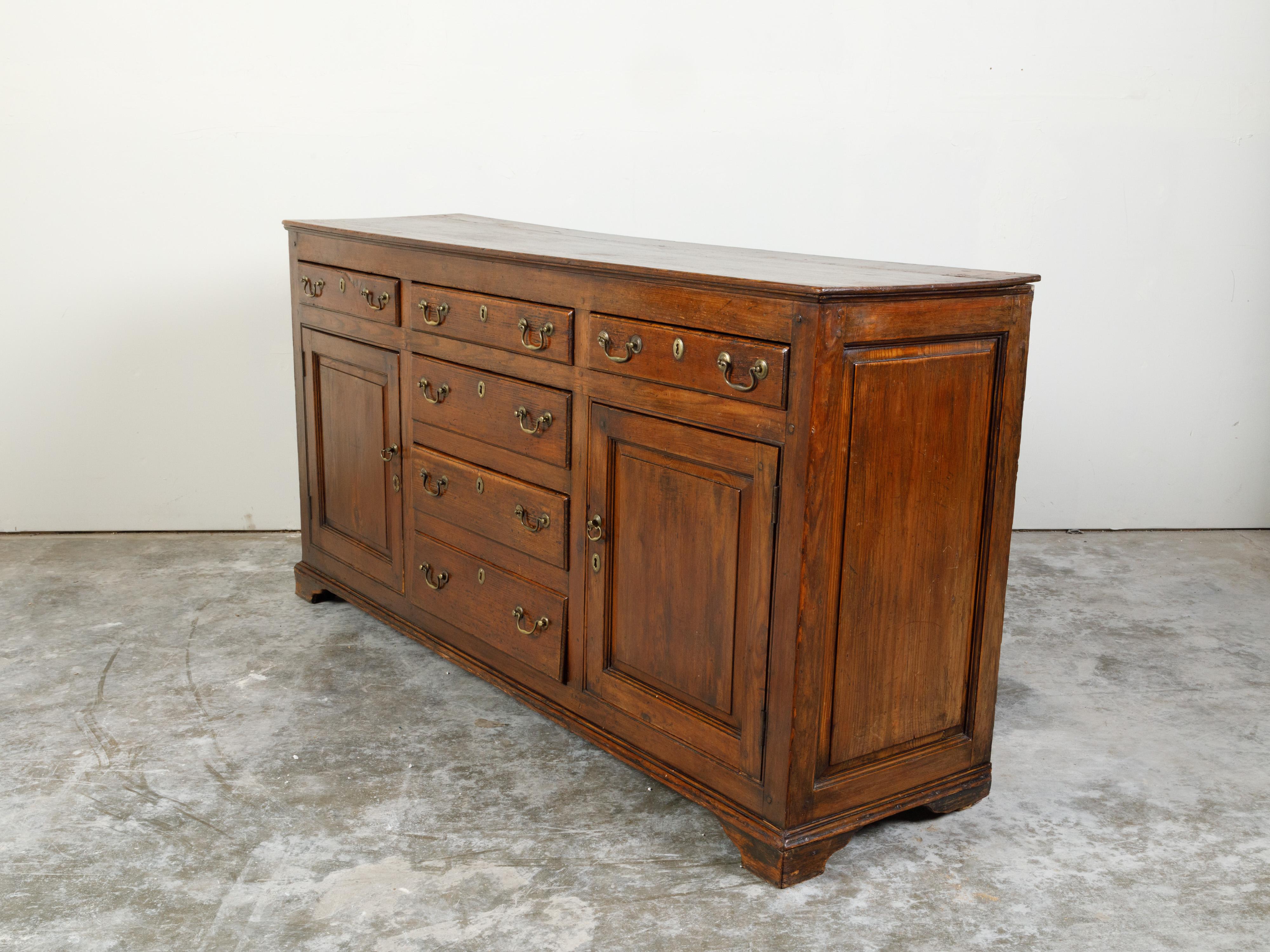 English Georgian Period 1800s Oak Dresser Base with Six Drawers and Two Doors 3