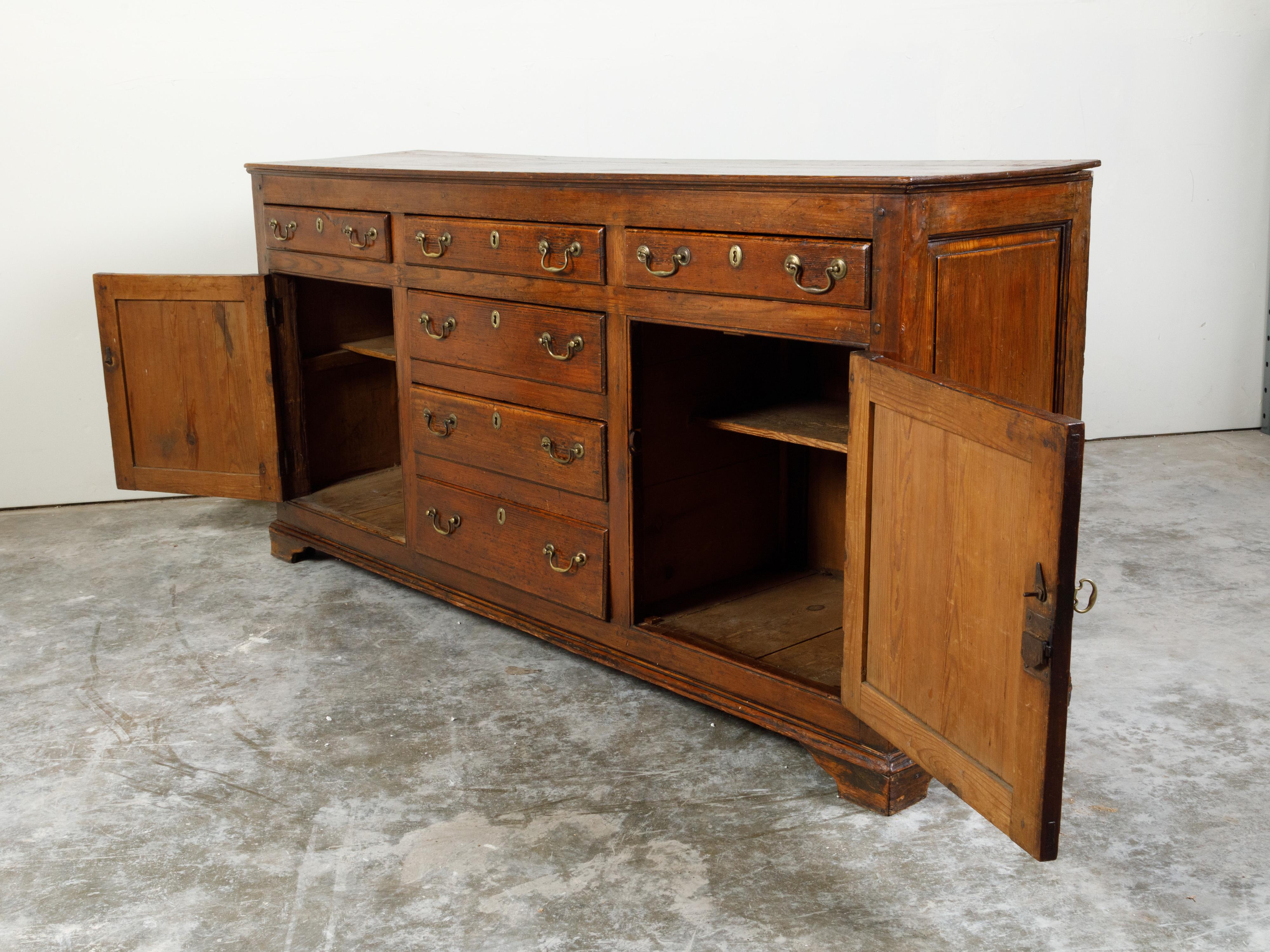English Georgian Period 1800s Oak Dresser Base with Six Drawers and Two Doors 4