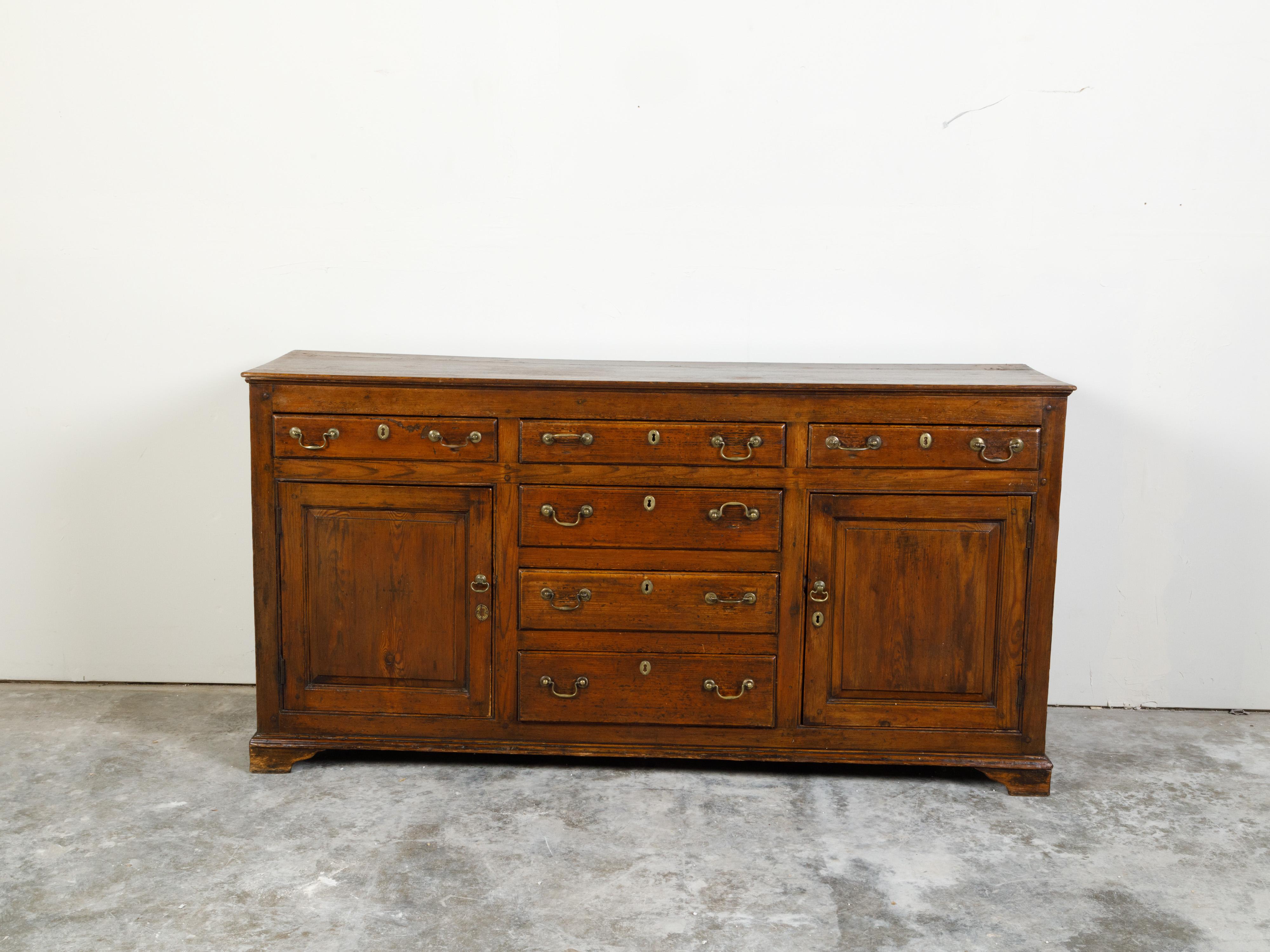 English Georgian Period 1800s Oak Dresser Base with Six Drawers and Two Doors In Good Condition In Atlanta, GA
