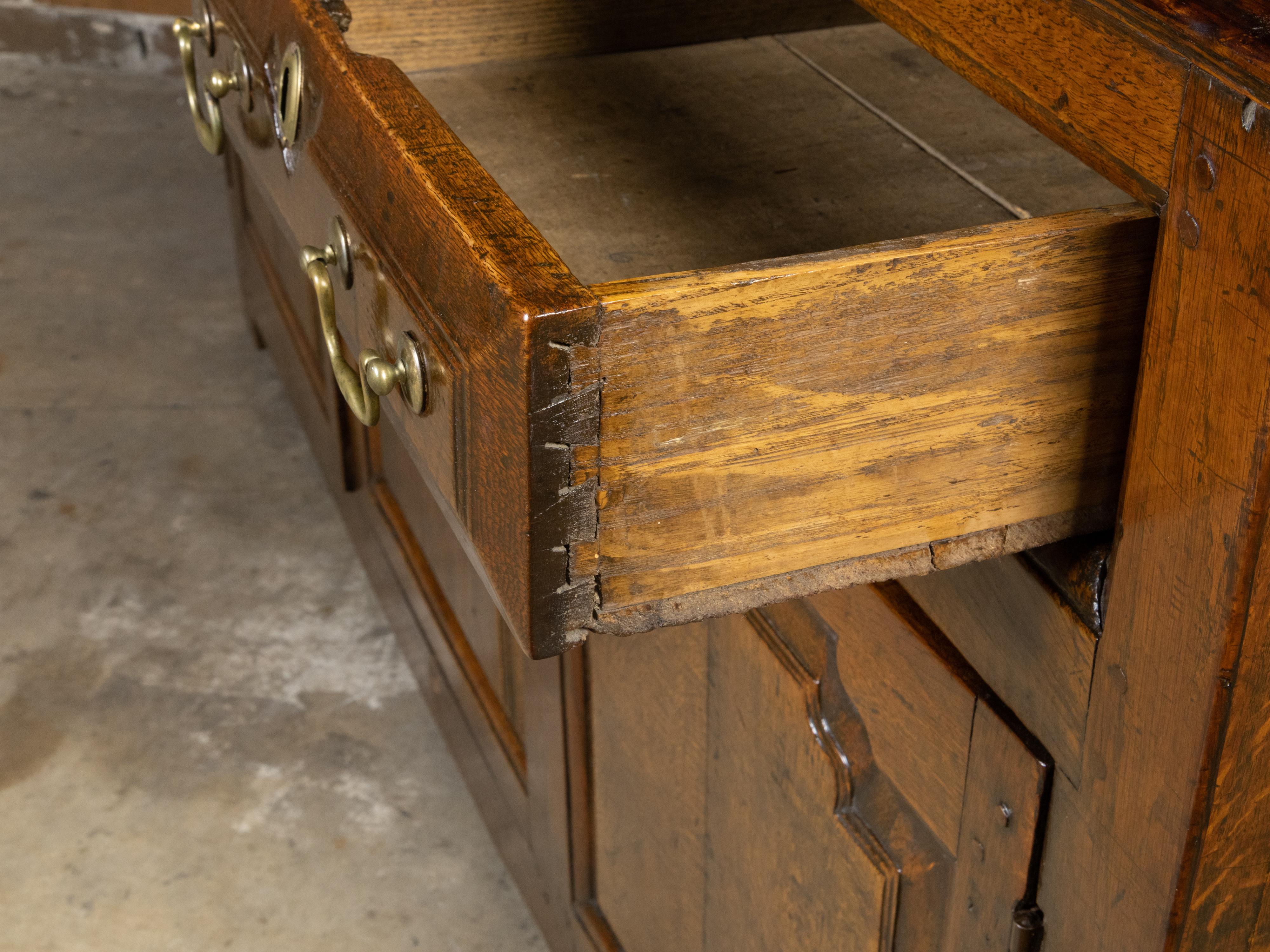 English Georgian Period 1800s Oak Dresser Base with Three Drawers and Two Doors 4