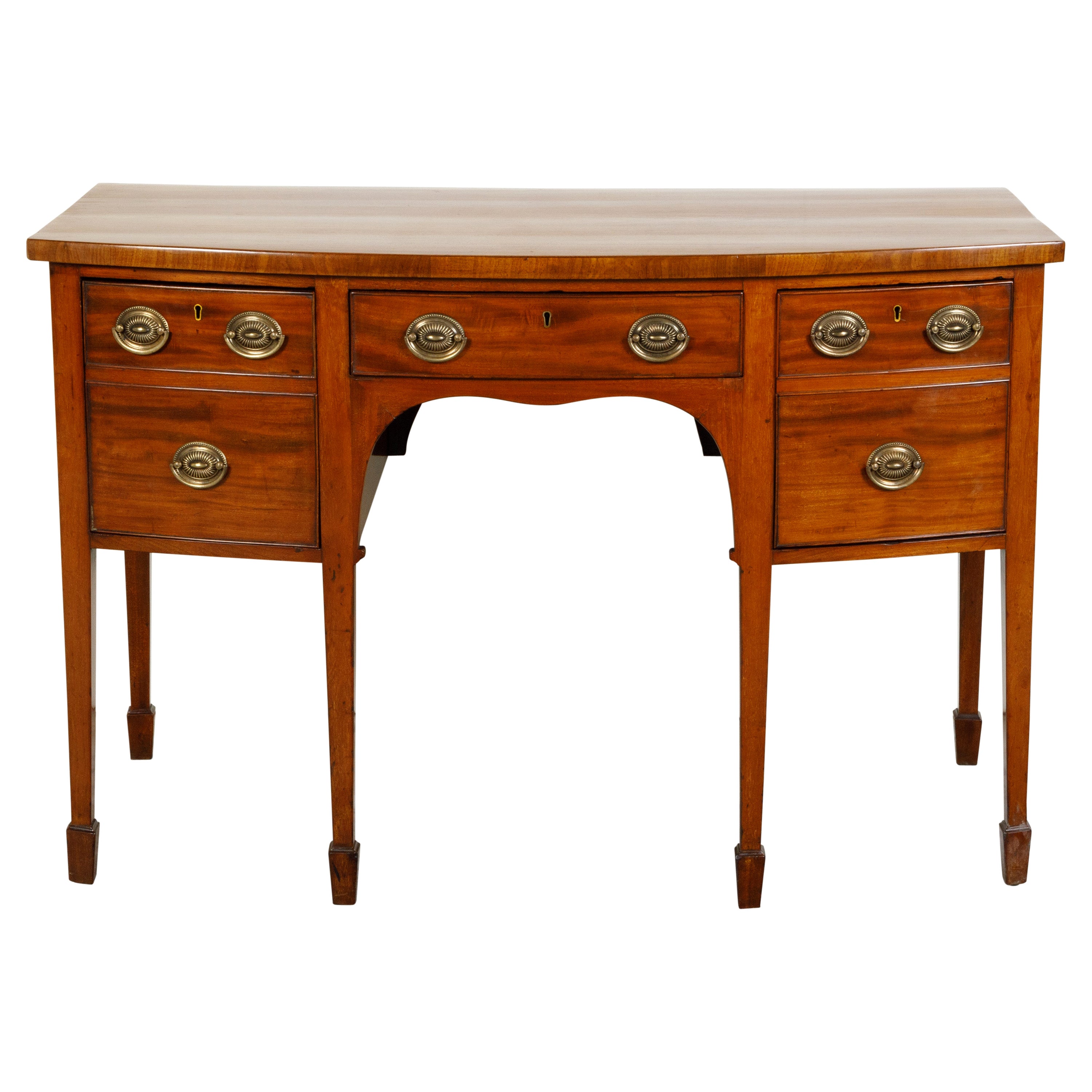 English Georgian Period 1820s Mahogany Five-Drawer Sideboard with Tapered Legs