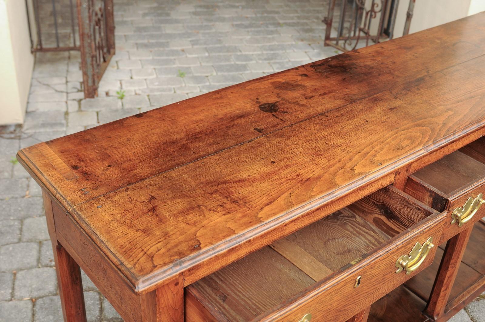 English Georgian Period 1820s Oak Dresser Base with Pot Board Base and Drawers 1