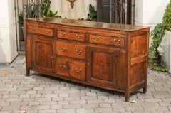 English Georgian Period 1820s Oak Dresser Base /Server of Drawers and Two Doors