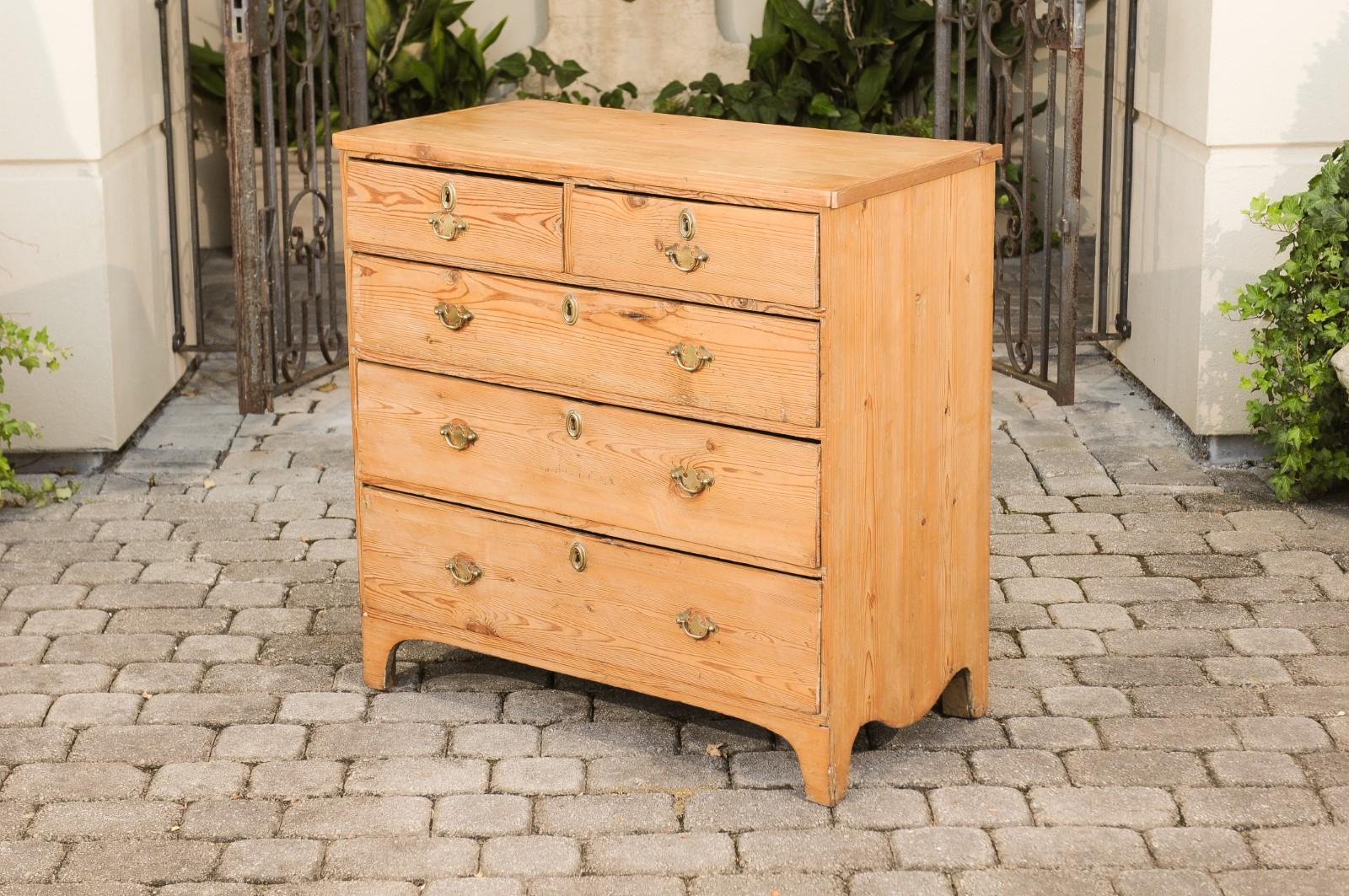 English Georgian Period 1820s Pine Five-Drawer Chest with Arched Skirt 4
