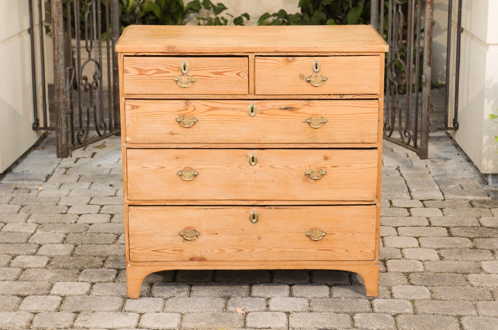 English Georgian Period 1820s Pine Five-Drawer Chest with Arched Skirt 5