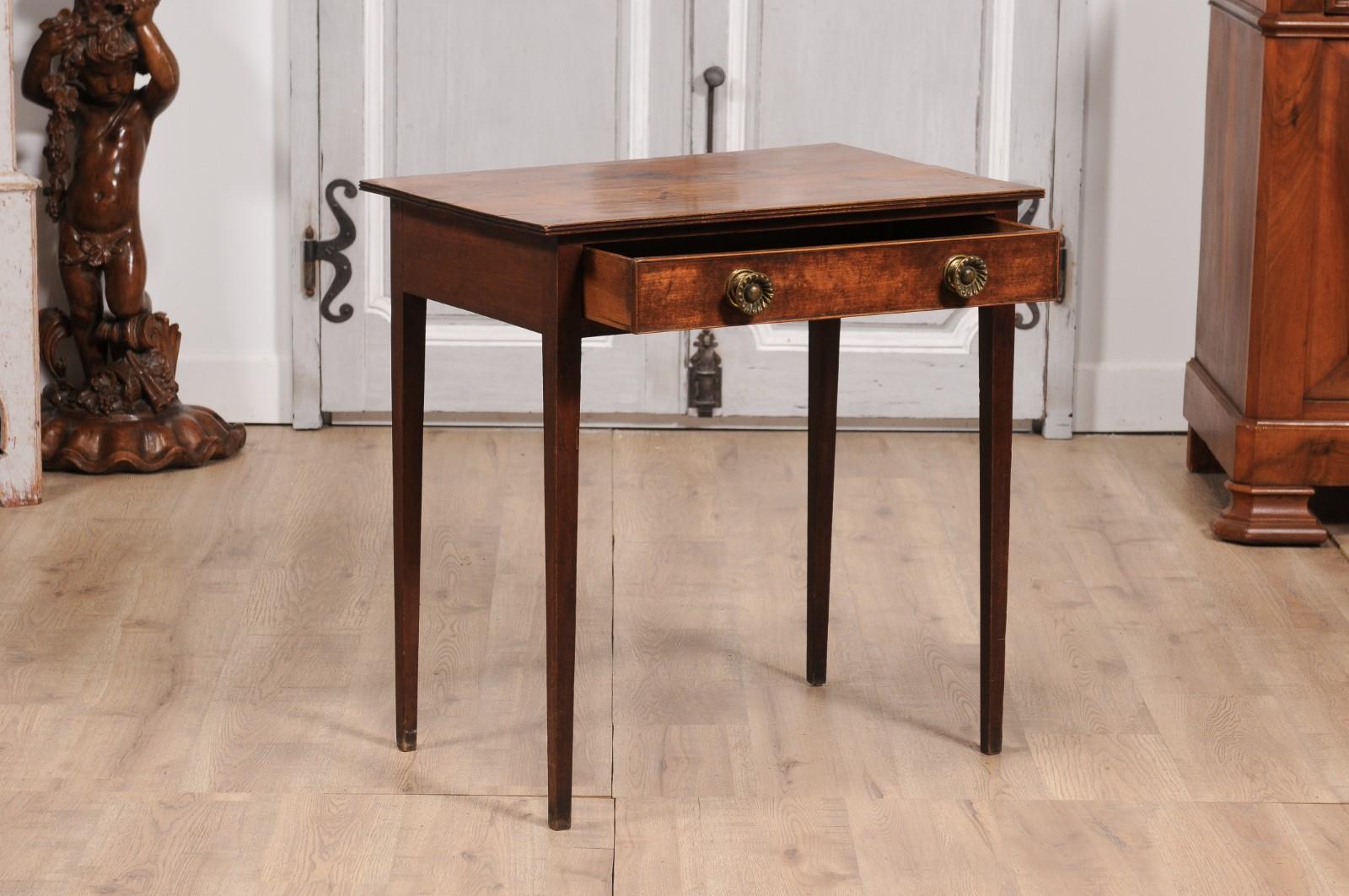 18th Century and Earlier English Georgian Period 18th Century Fruitwood Side Table with Single Drawer For Sale