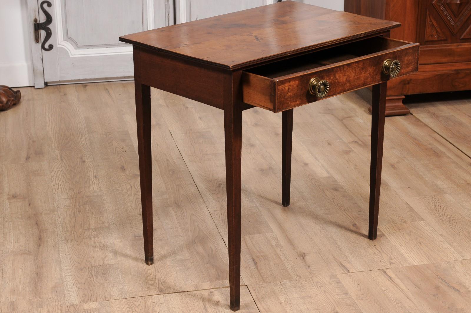 Brass English Georgian Period 18th Century Fruitwood Side Table with Single Drawer For Sale