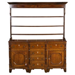 English Georgian Period 18th Century Oak Dresser with Shelves, Drawers and Doors