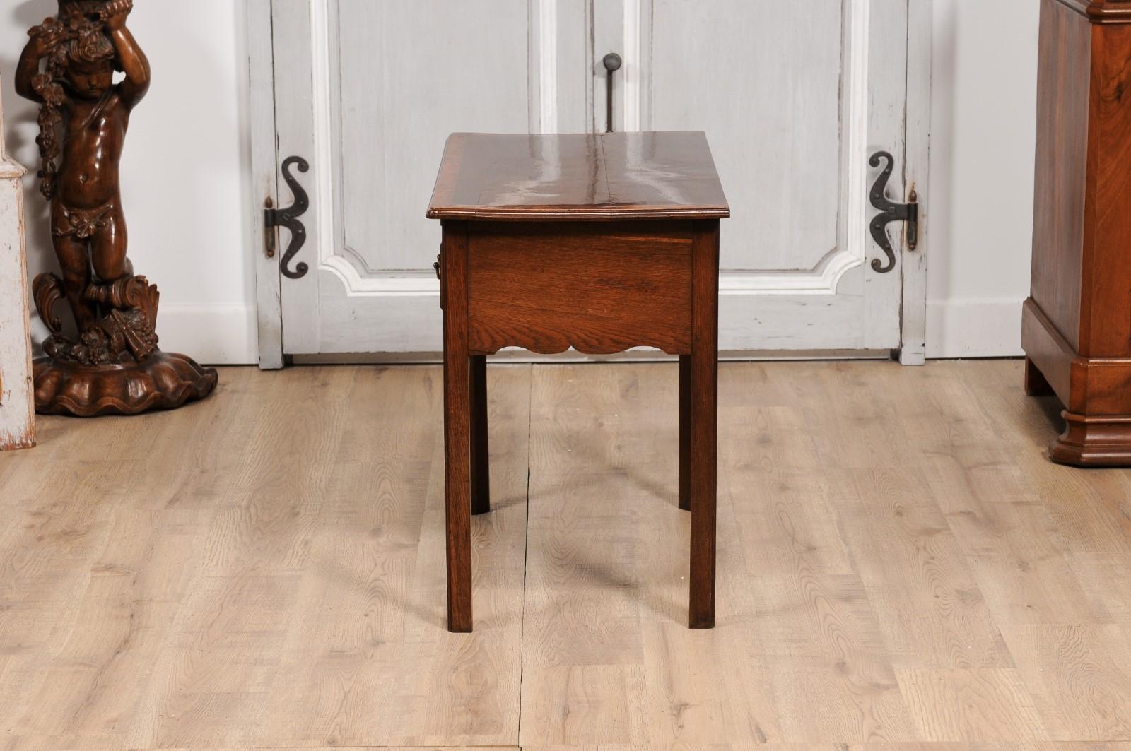 English Georgian Period 18th Century Oak Lowboy Side Table with Carved Apron For Sale 8
