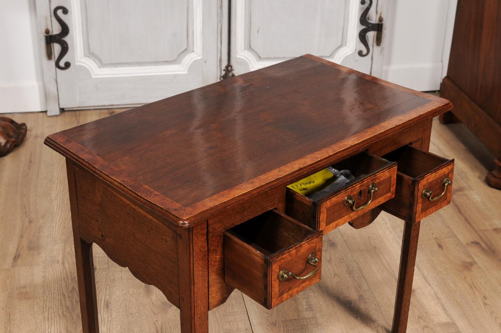 18th Century and Earlier English Georgian Period 18th Century Oak Lowboy Side Table with Carved Apron For Sale