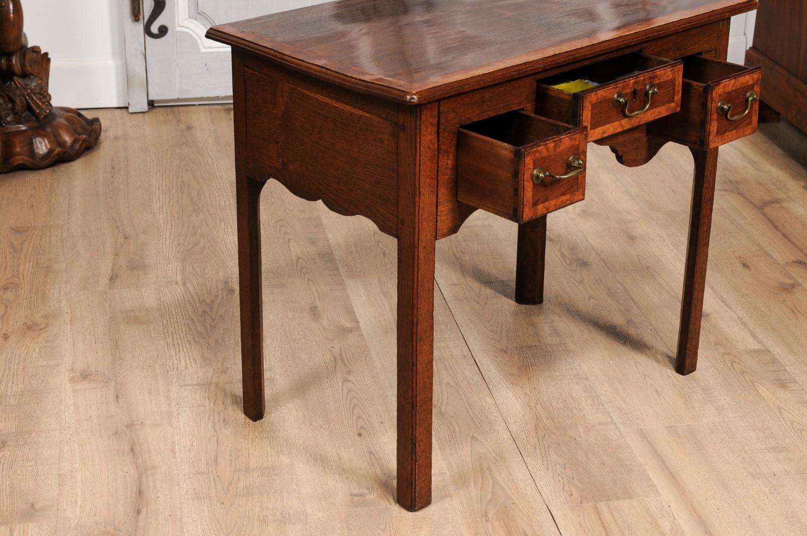 English Georgian Period 18th Century Oak Lowboy Side Table with Carved Apron 1