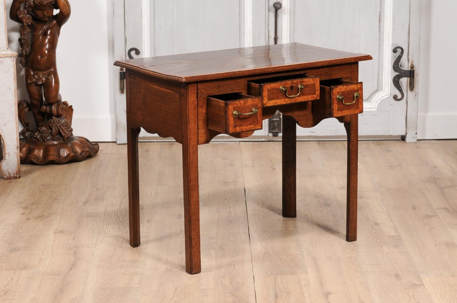 English Georgian Period 18th Century Oak Lowboy Side Table with Carved Apron 2
