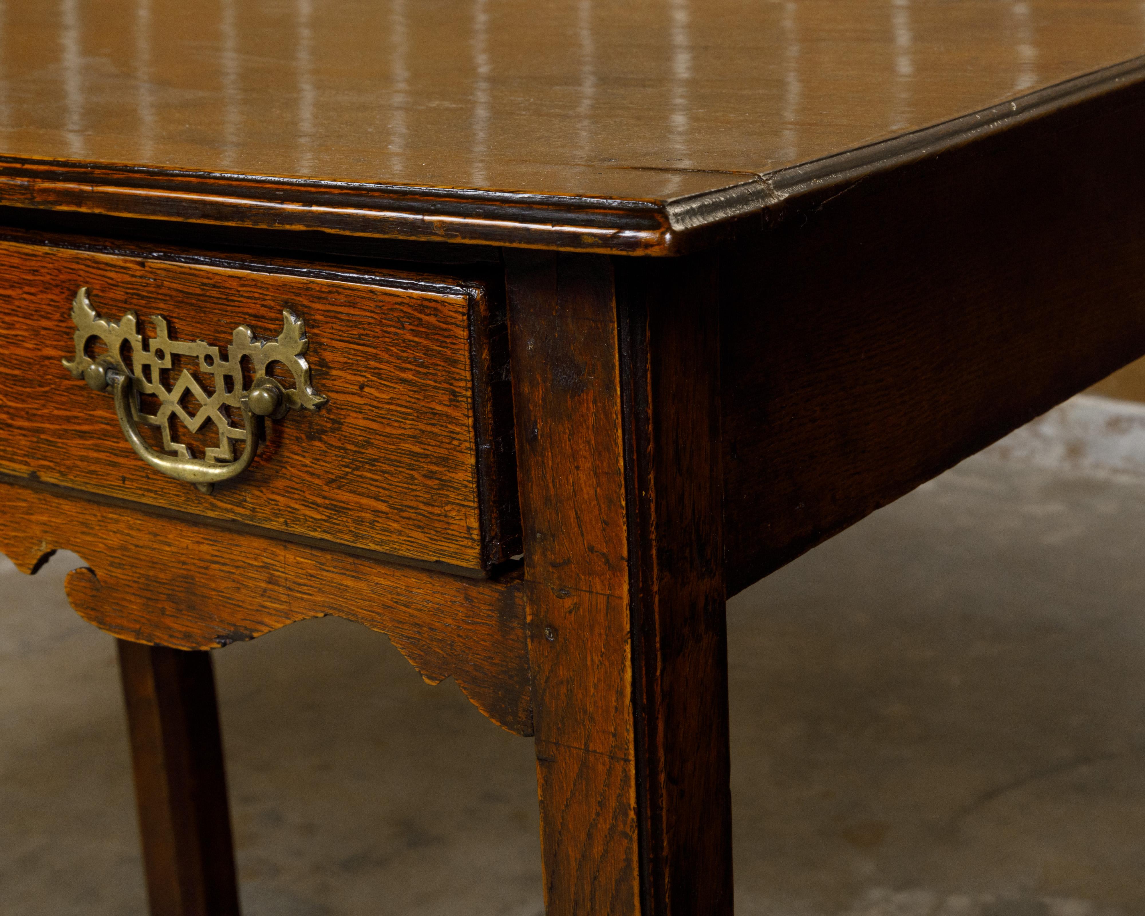 English Georgian Period 18th Century Oak Side Table with Carved Apron and Drawer For Sale 8