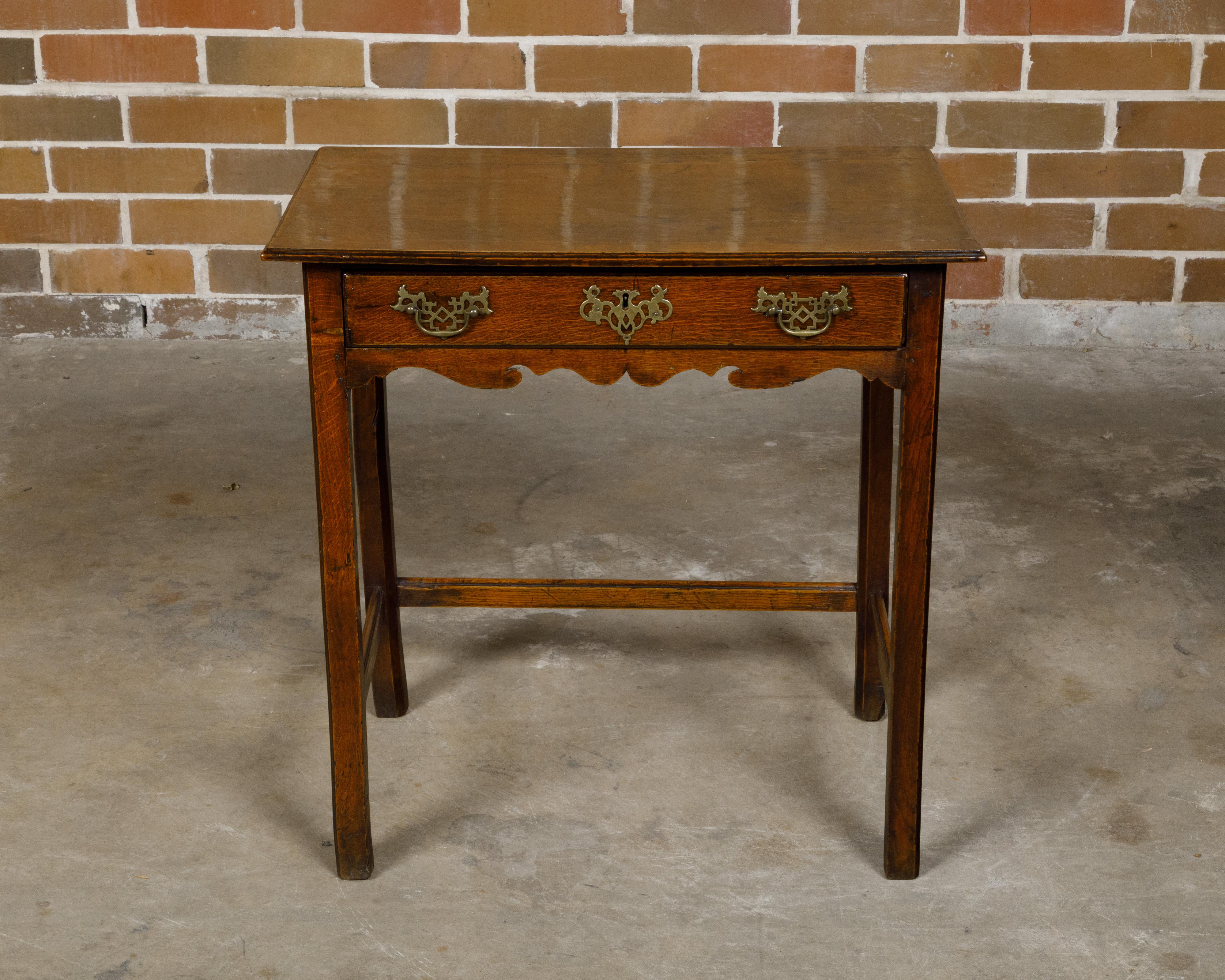 English Georgian Period 18th Century Oak Side Table with Carved Apron and Drawer For Sale 10
