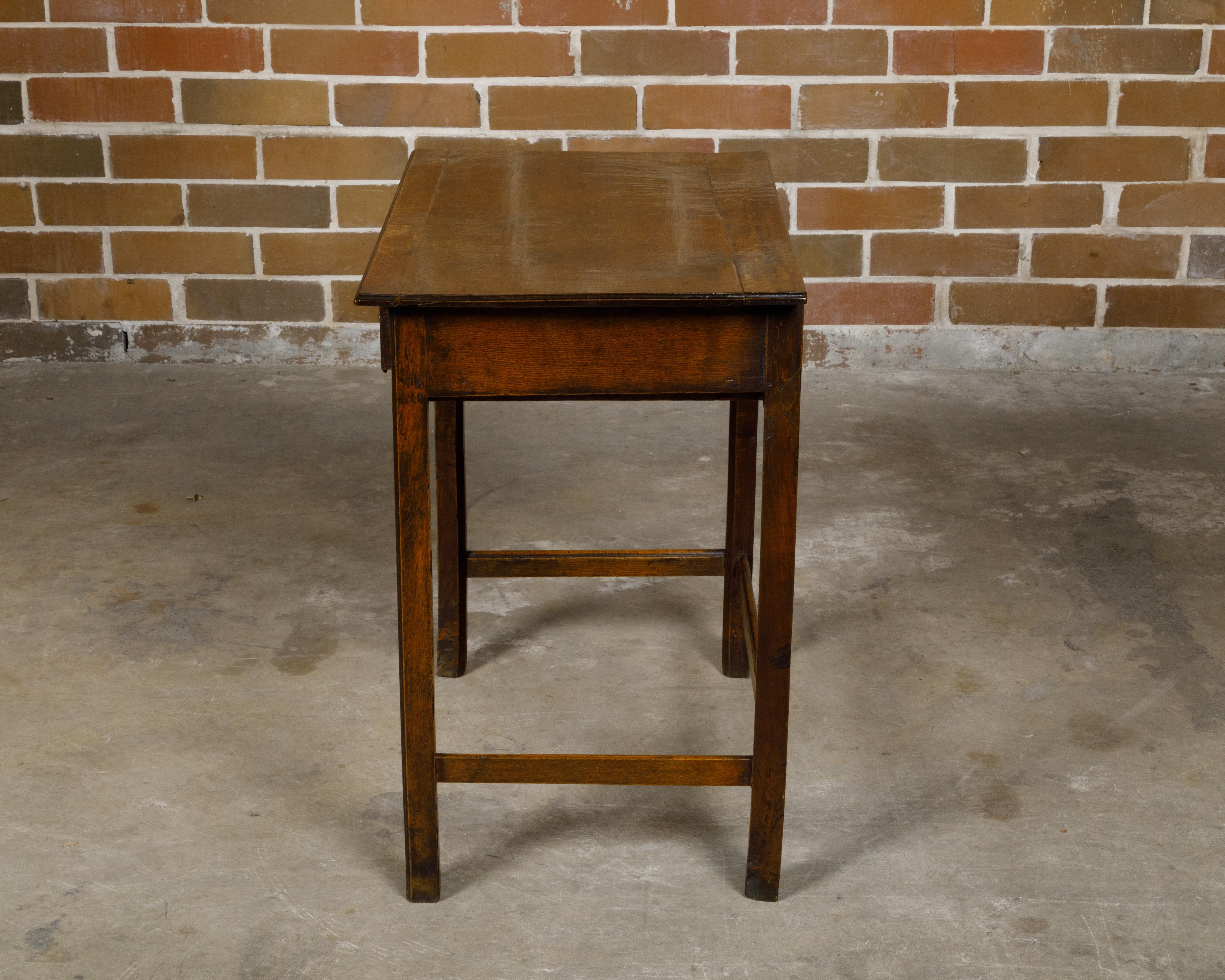 Brass English Georgian Period 18th Century Oak Side Table with Carved Apron and Drawer For Sale