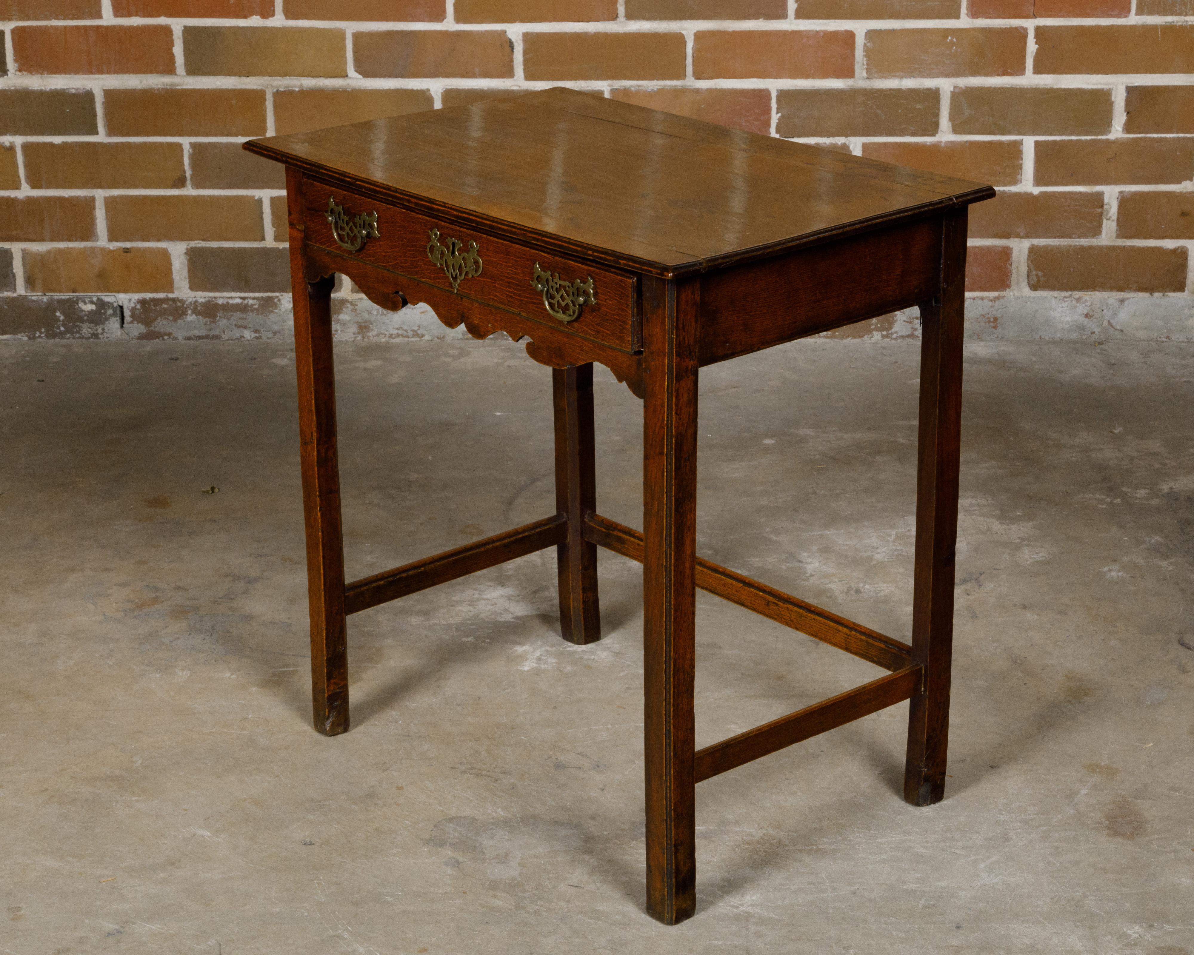 English Georgian Period 18th Century Oak Side Table with Carved Apron and Drawer For Sale 1