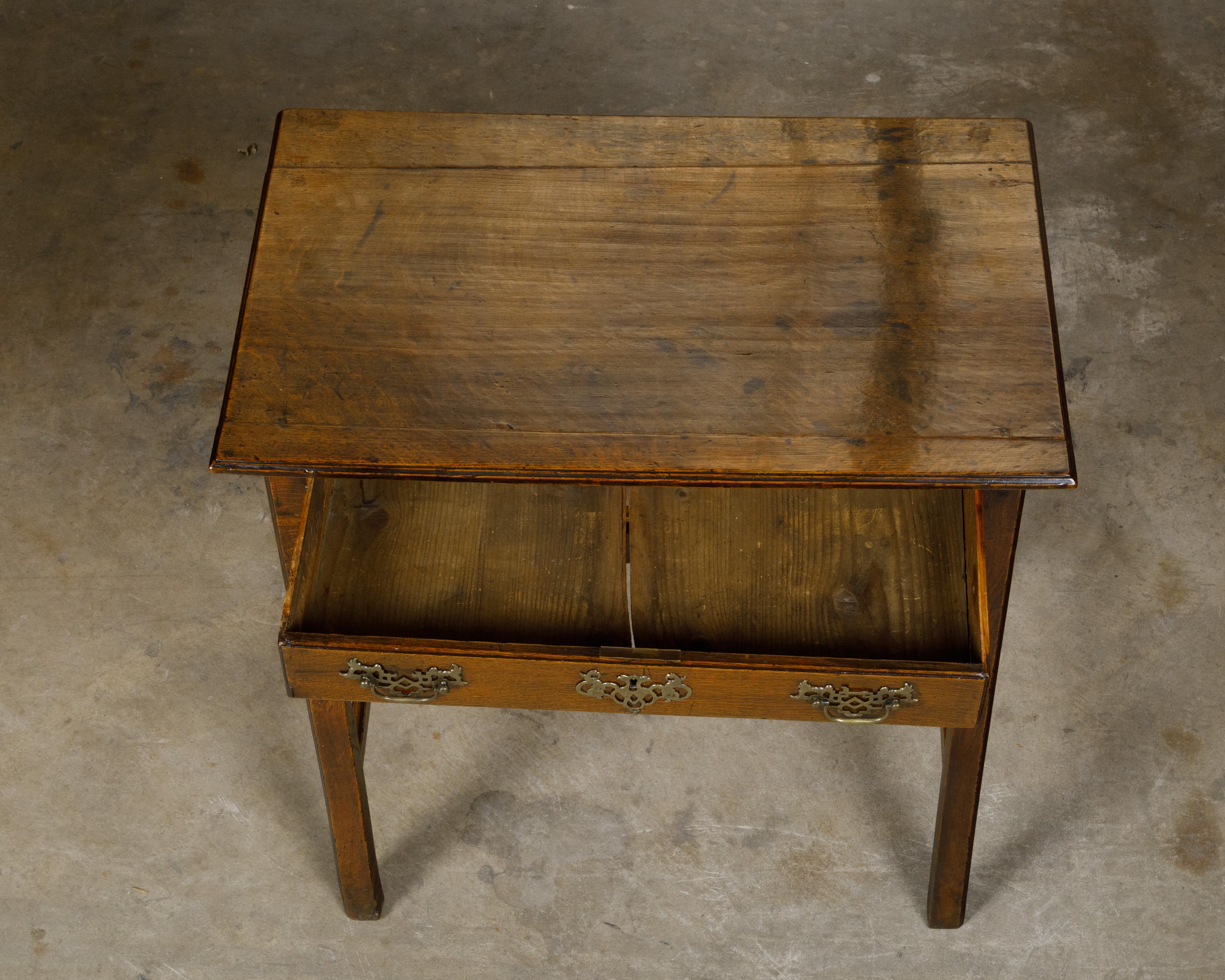 English Georgian Period 18th Century Oak Side Table with Carved Apron and Drawer For Sale 2