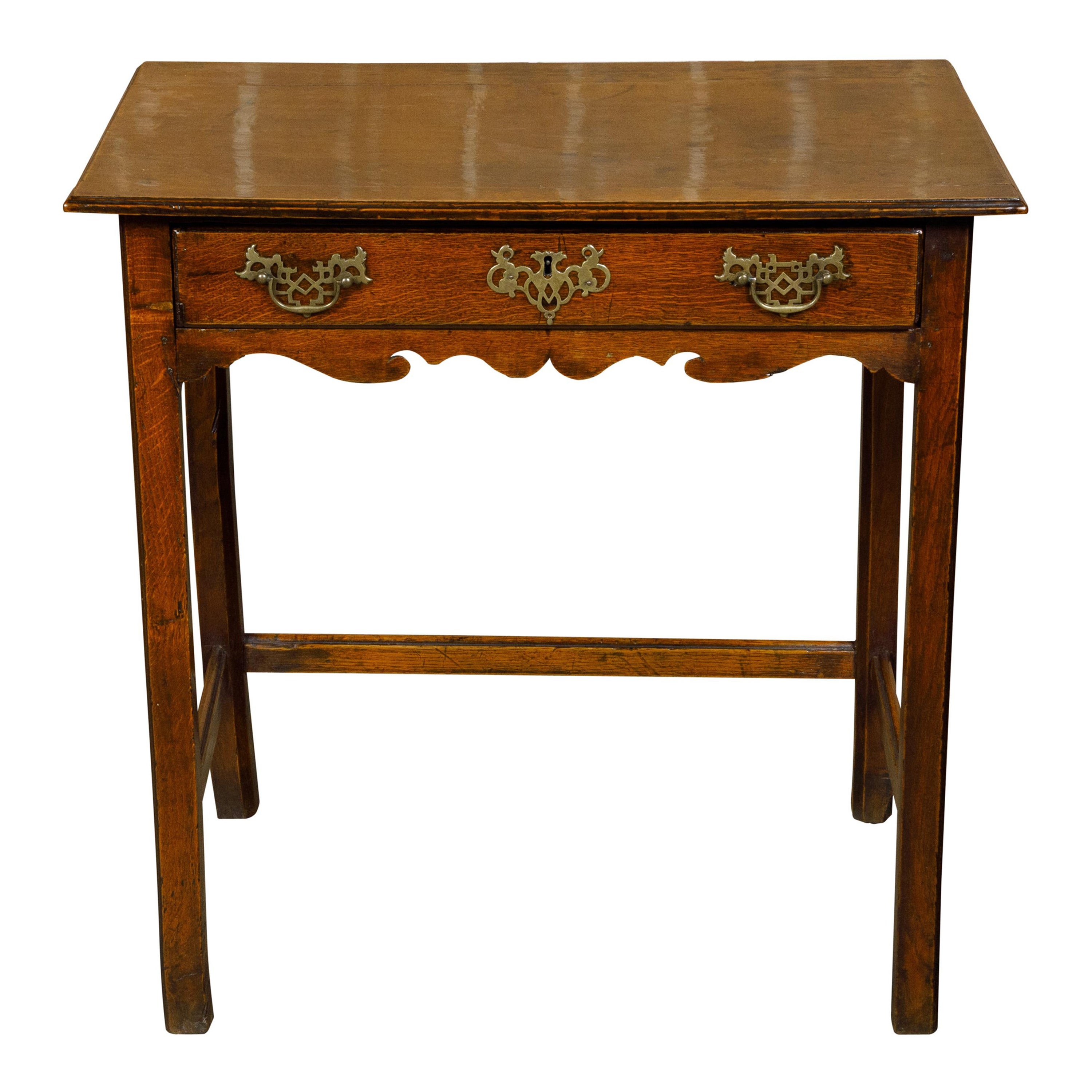 English Georgian Period 18th Century Oak Side Table with Carved Apron and Drawer