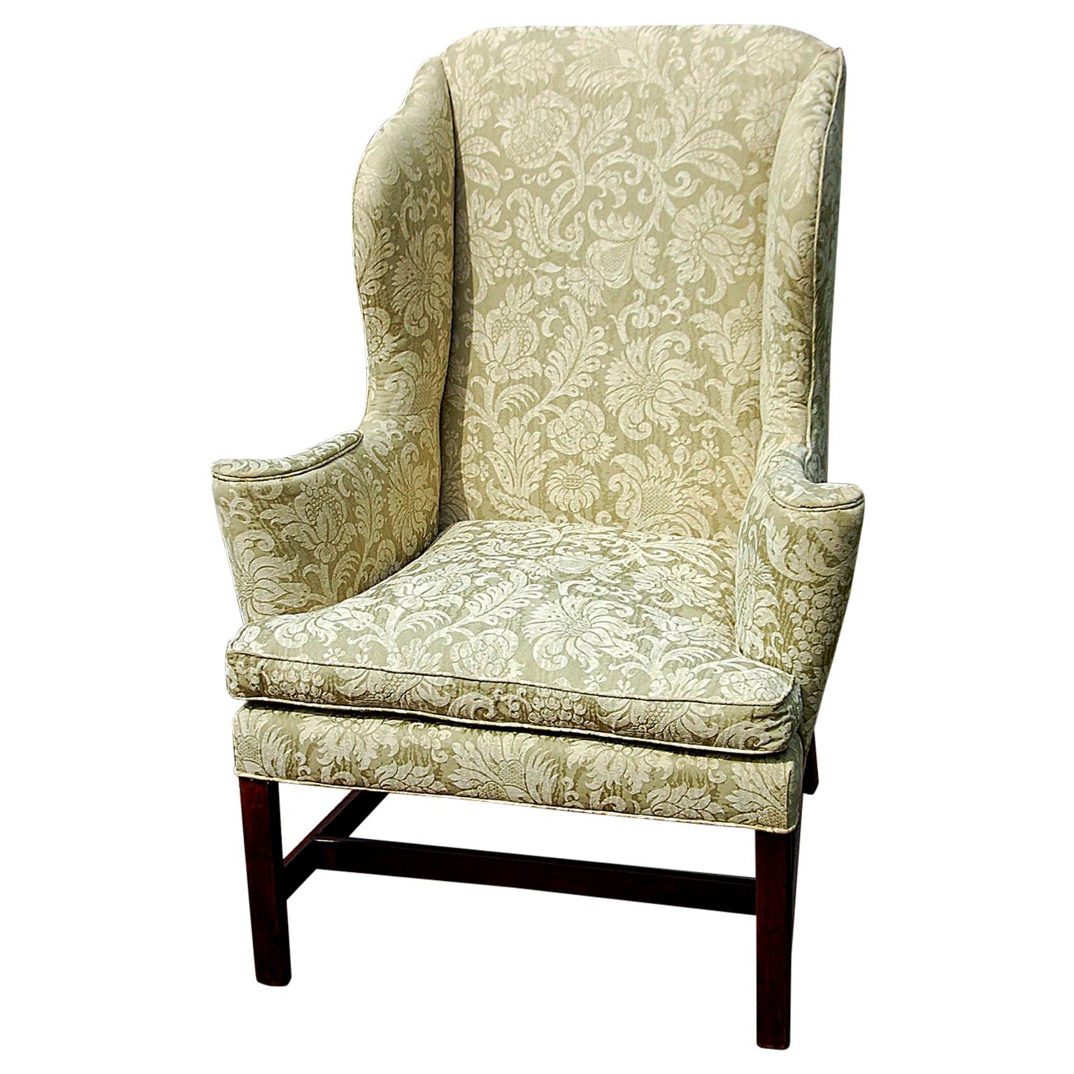 English Georgian Period Chippendale Mahogany Wing Chair with Square Molded Legs