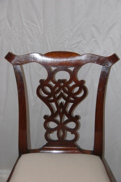 English Georgian Period Chippendale Pair of Sidechairs with Pierced Splats