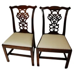 English Georgian Period Chippendale Pair of Sidechairs with Pierced Splats