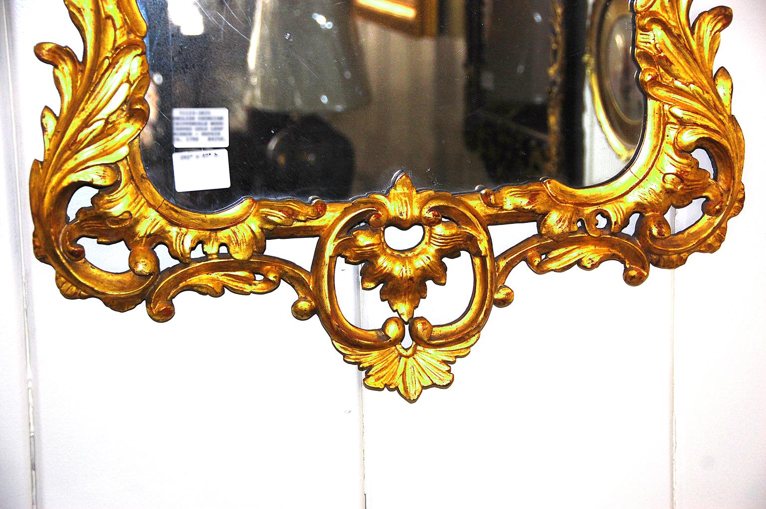 George III English Georgian Period Foliate Carved Gold Leaf Mirror For Sale