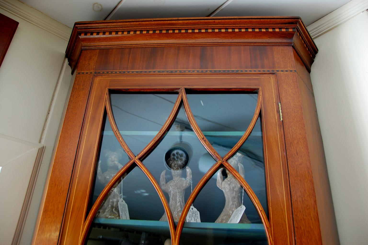 18th Century English Georgian Period Hepplewhite Inlaid Mahogany Hanging Corner Cupboard