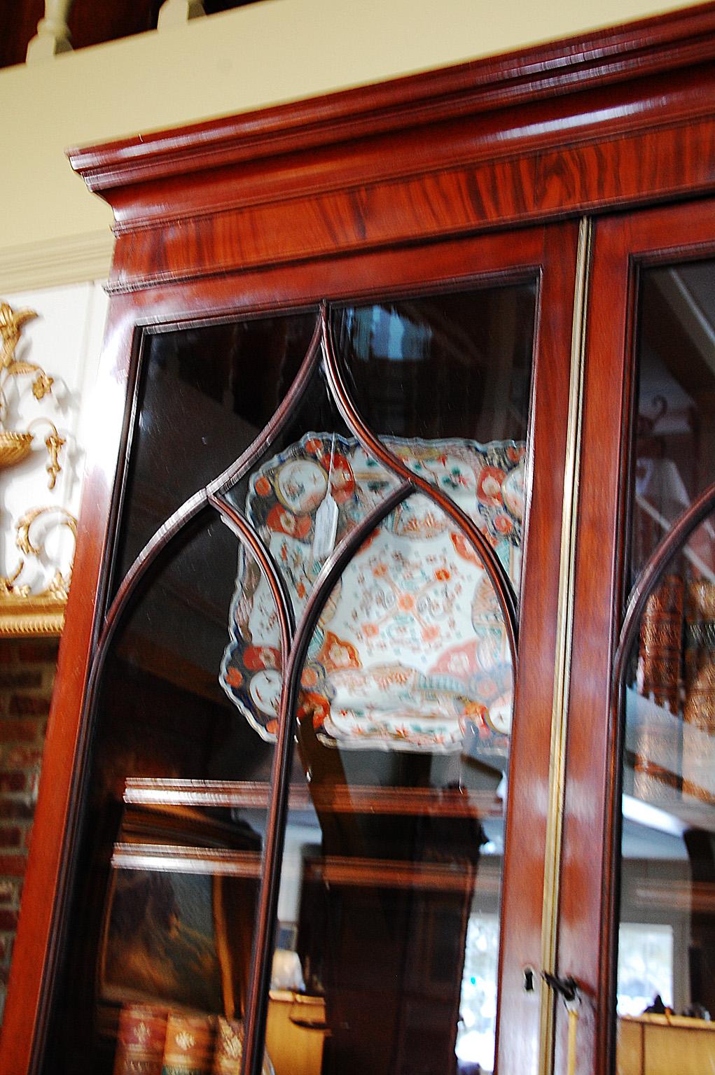 Early 19th Century English Georgian Period  Hepplewhite Mahogany Secretaire Bookcase Glazed Doors