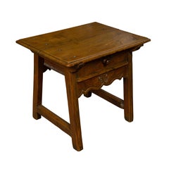 Antique English Georgian Period Low Oak Side Table with Single Drawer and Carved Apron