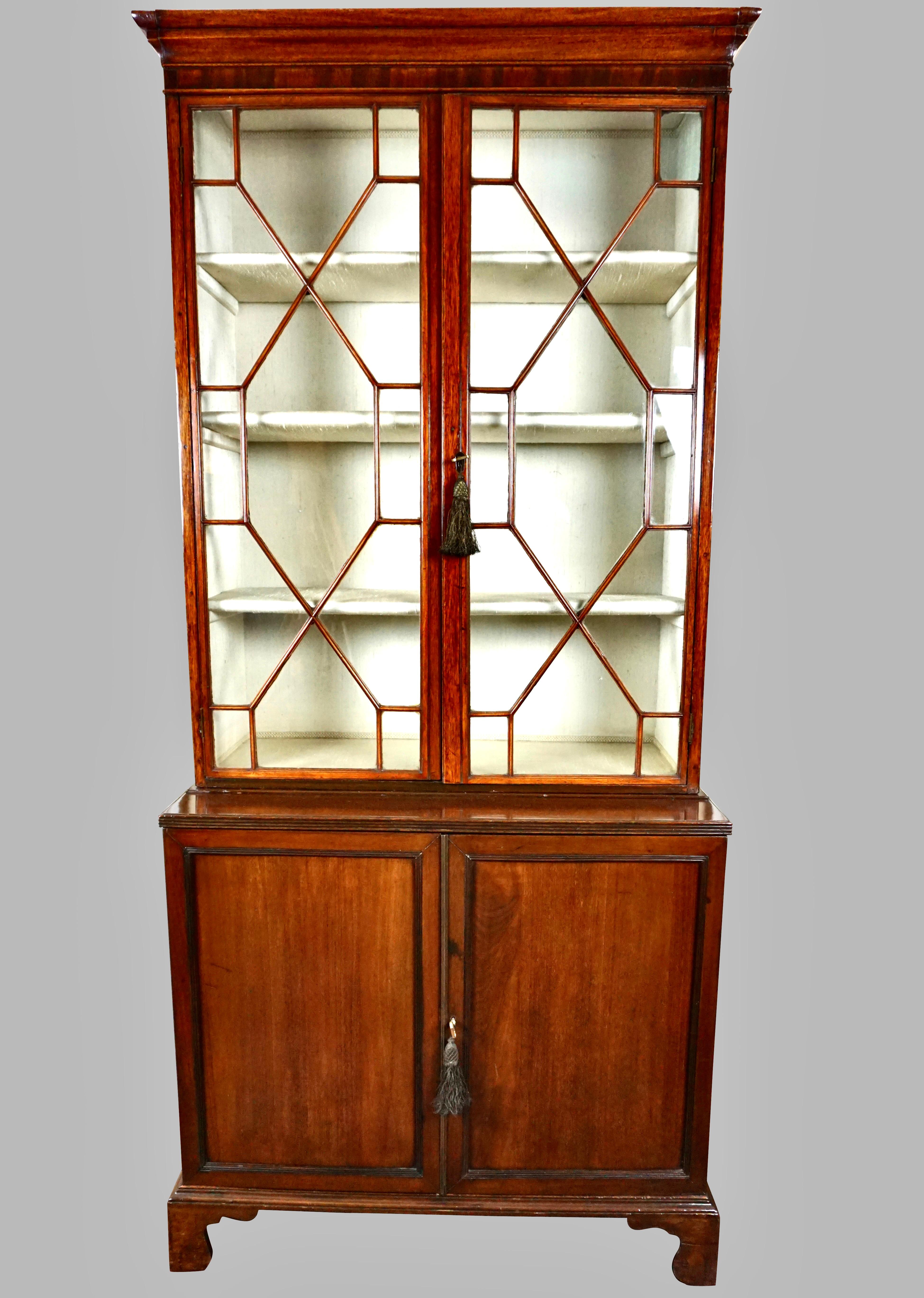 English Georgian Period Mahogany Bookcase Cabinet with Astragal Glazed Doors 1