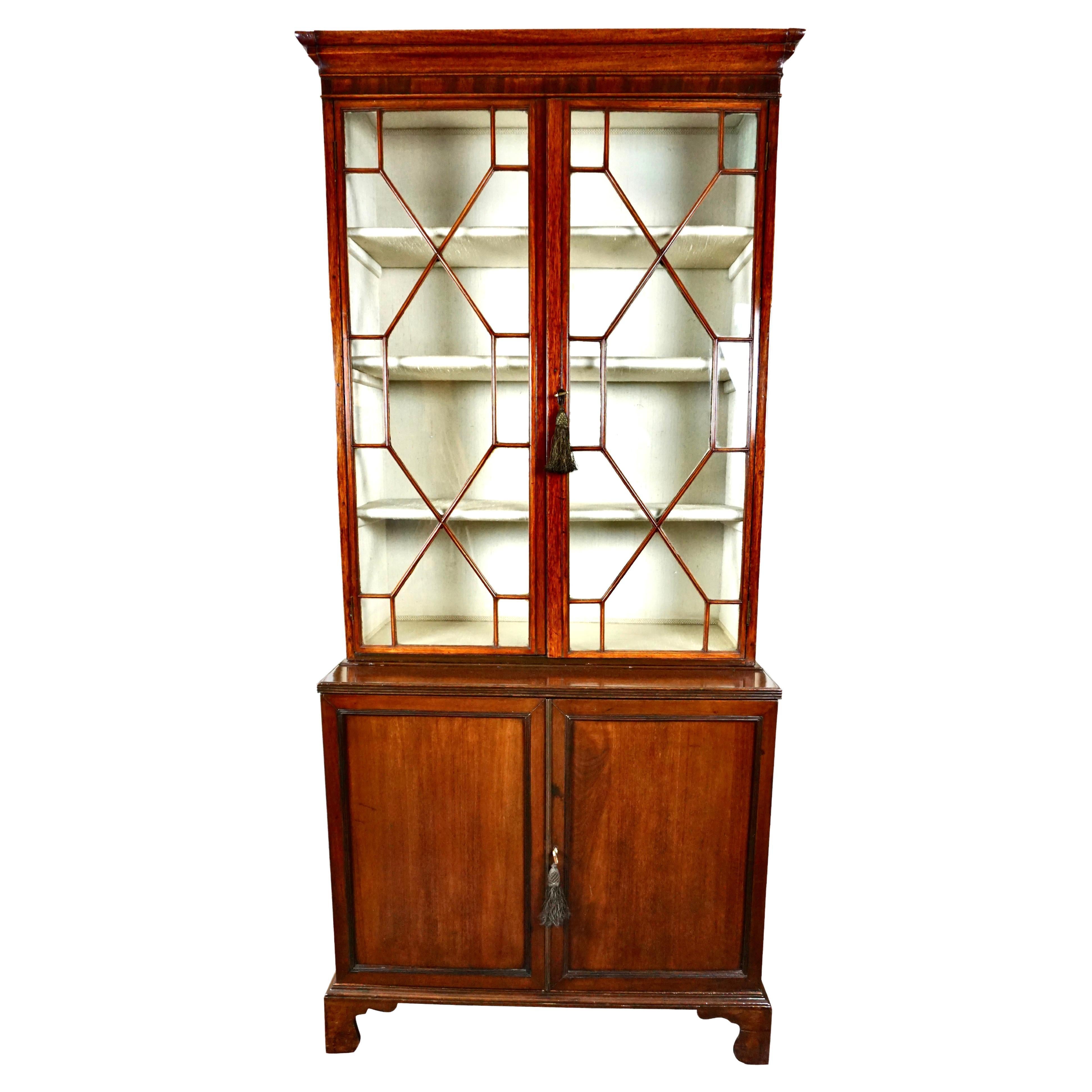 English Georgian Period Mahogany Bookcase Cabinet with Astragal Glazed Doors