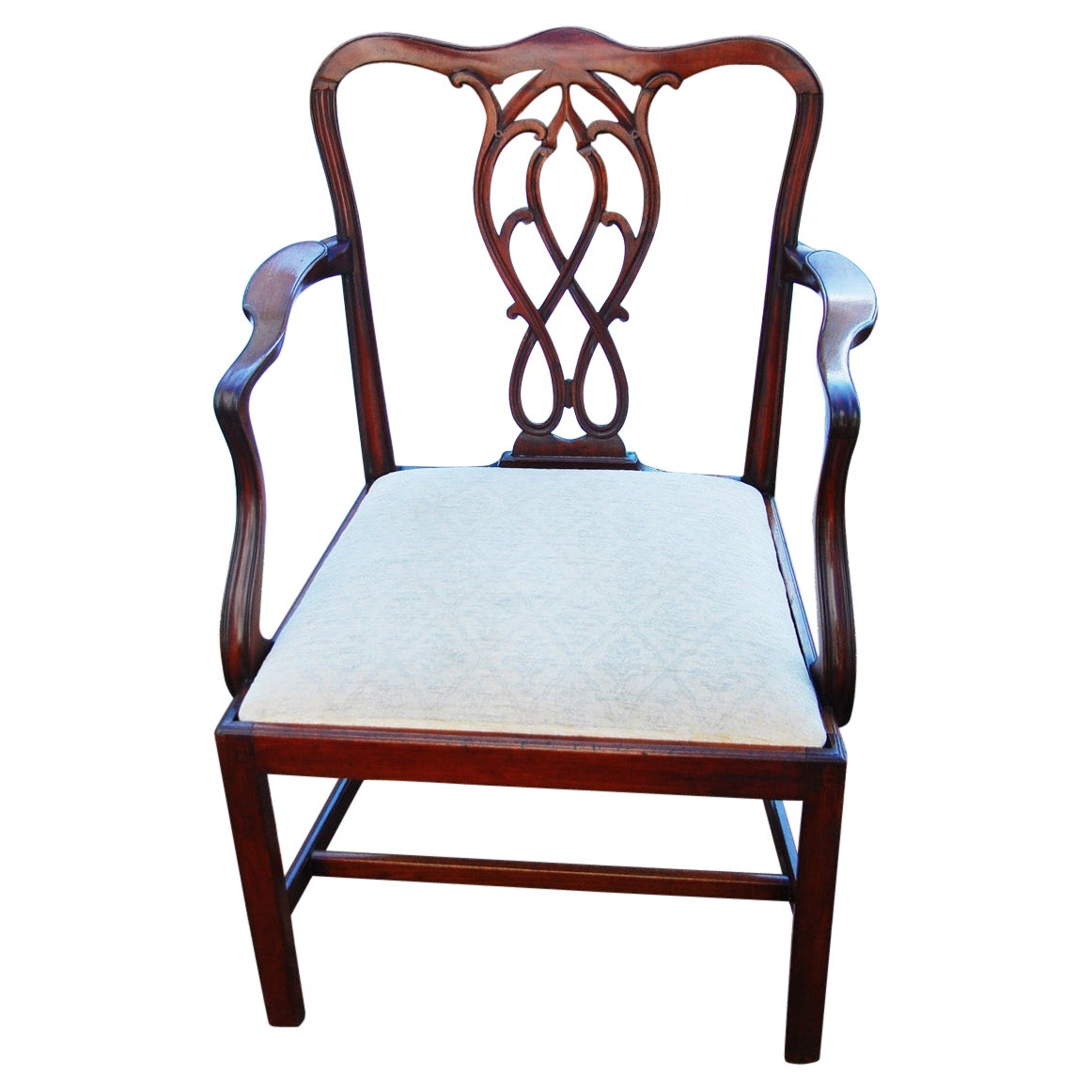 English Georgian Period Mahogany Chippendale Armchair with Slip Seat Carved Back For Sale