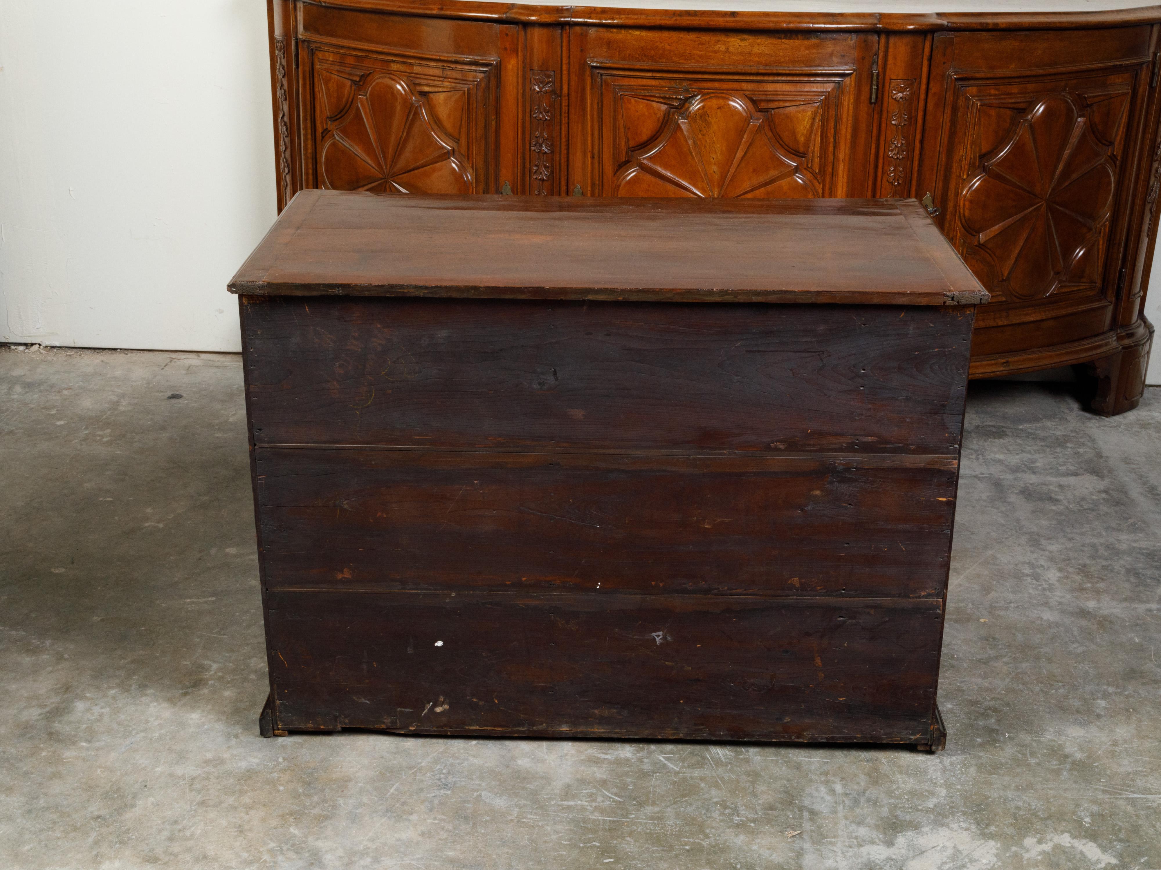 Brass English Georgian Period Mahogany Desk with Ten Graduating Drawers and Shelf For Sale