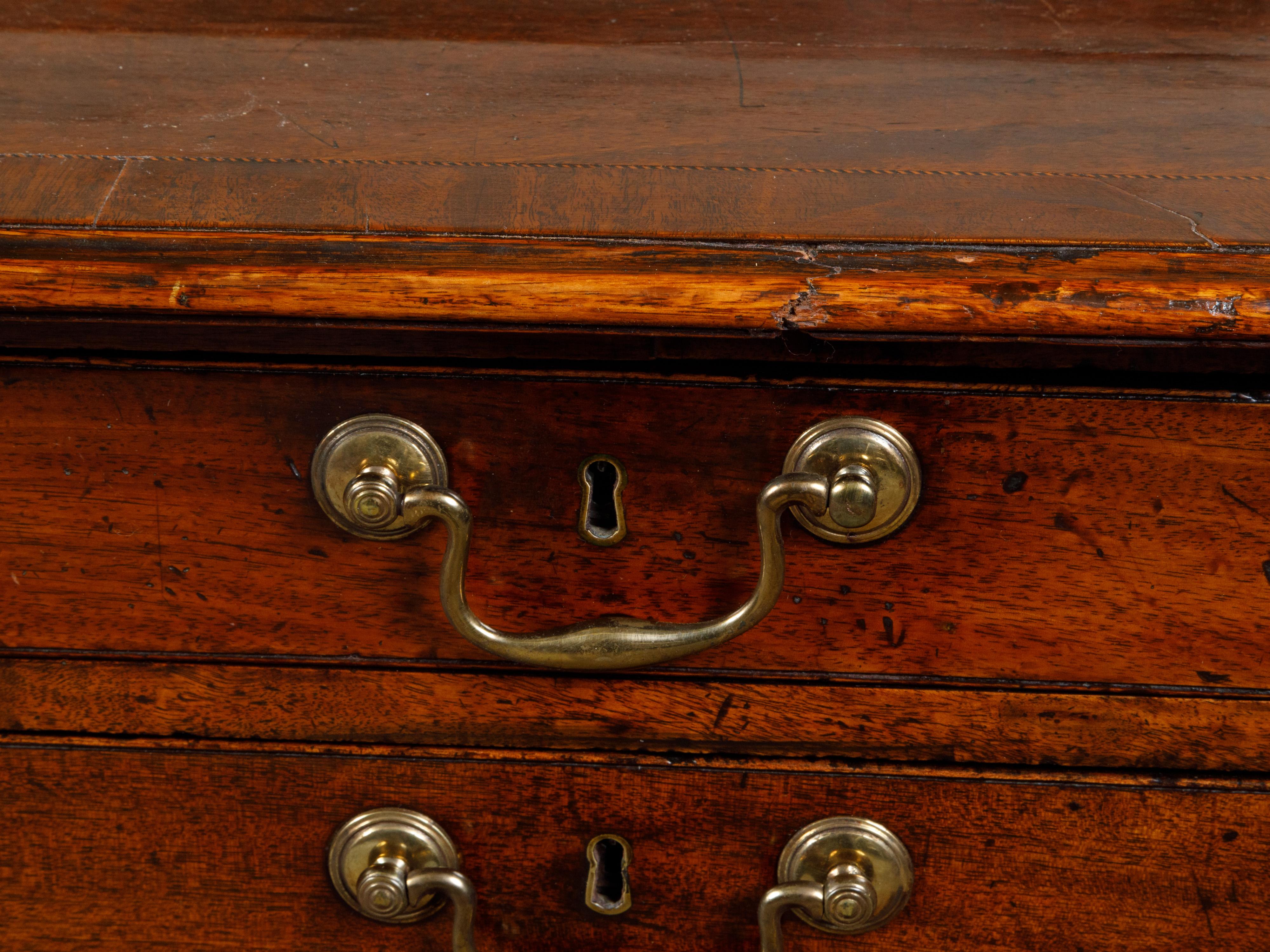 English Georgian Period Mahogany Desk with Ten Graduating Drawers and Shelf For Sale 3