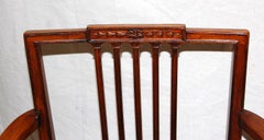 English Georgian Period Mahogany Sheraton Pair of Armchairs Square Carved Back