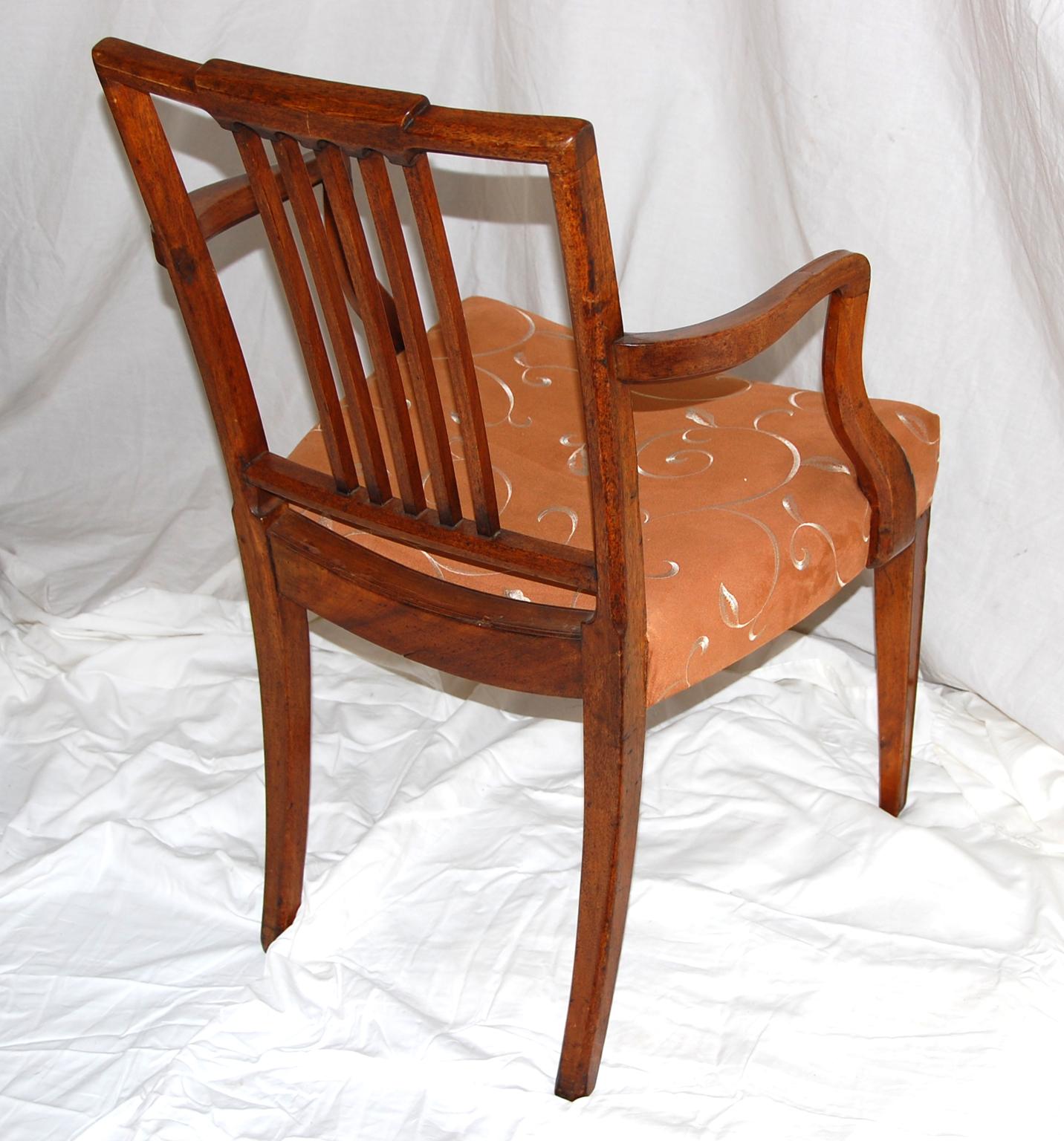 English Georgian Period Mahogany Sheraton Pair of Armchairs Square Carved Back For Sale 2