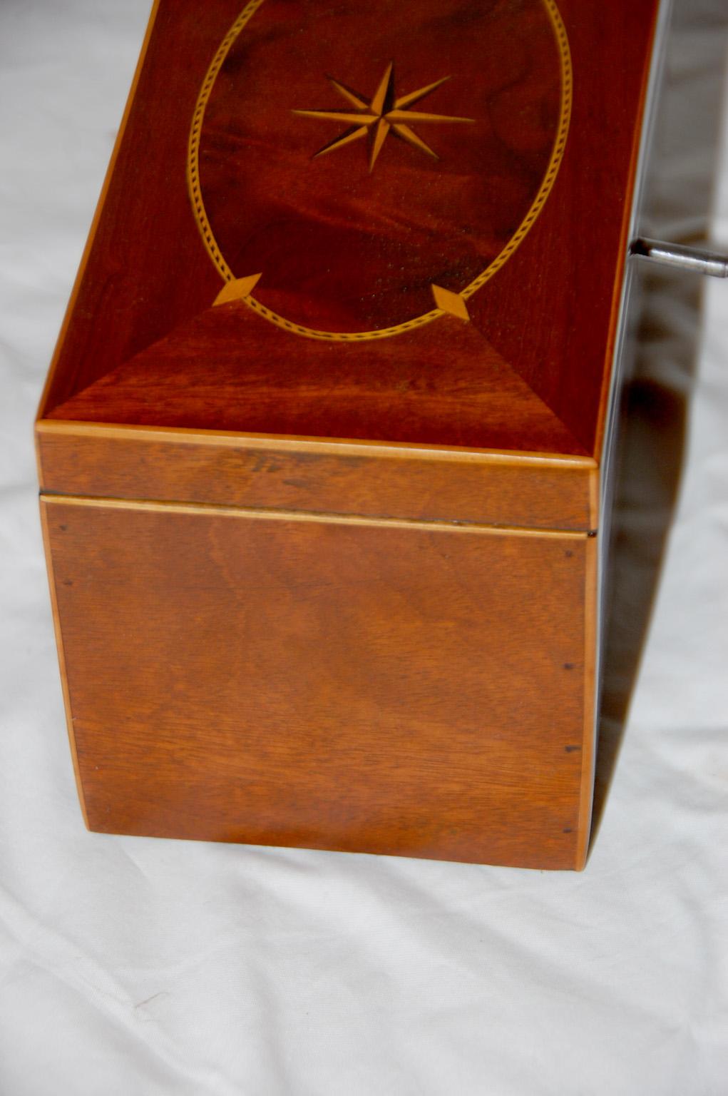 18th Century English Georgian Period Mahogany Teacaddy with Canon and Compass Rose Inlay