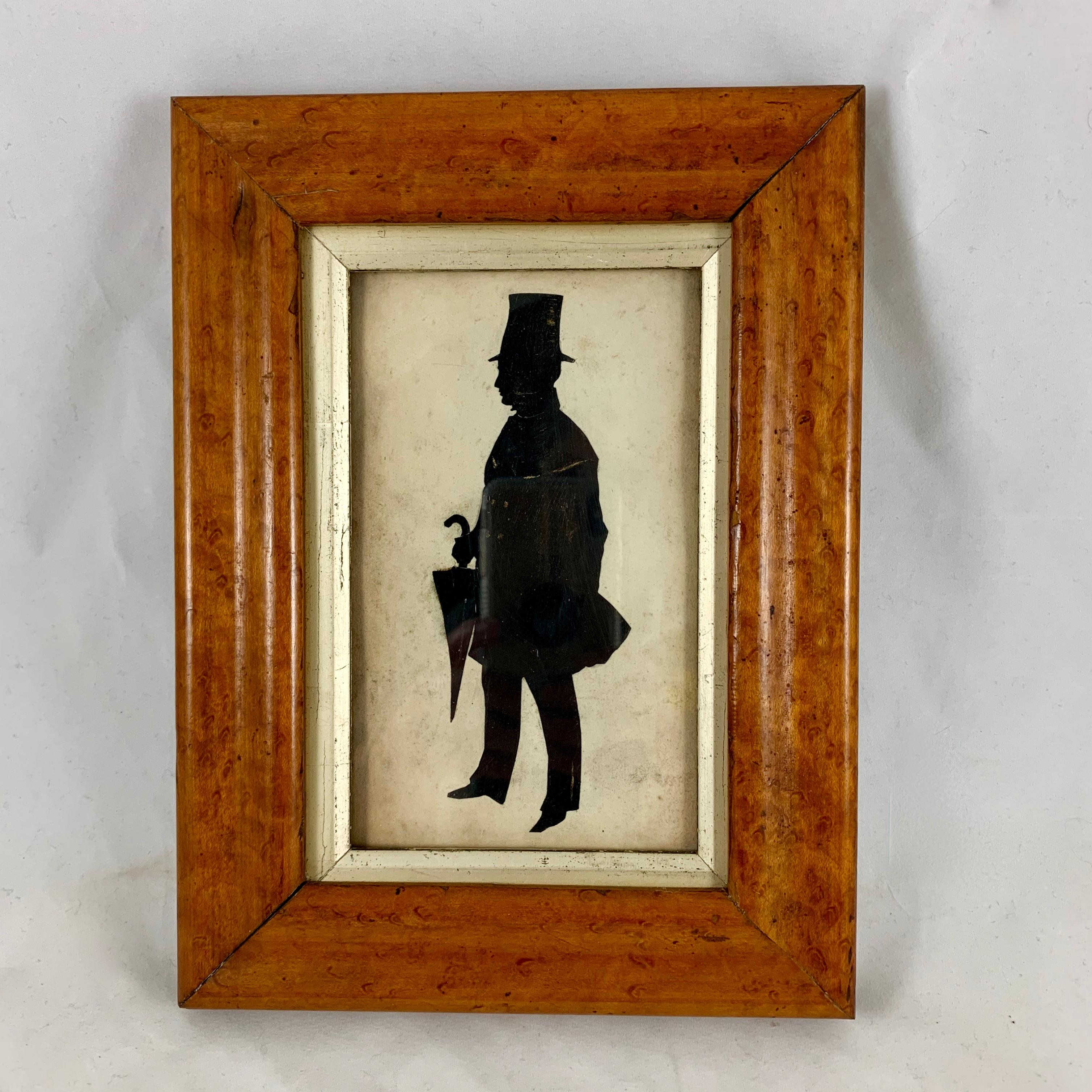 Beveled English Georgian Period Maplewood Framed Watercolor Silhouette, A Gentleman