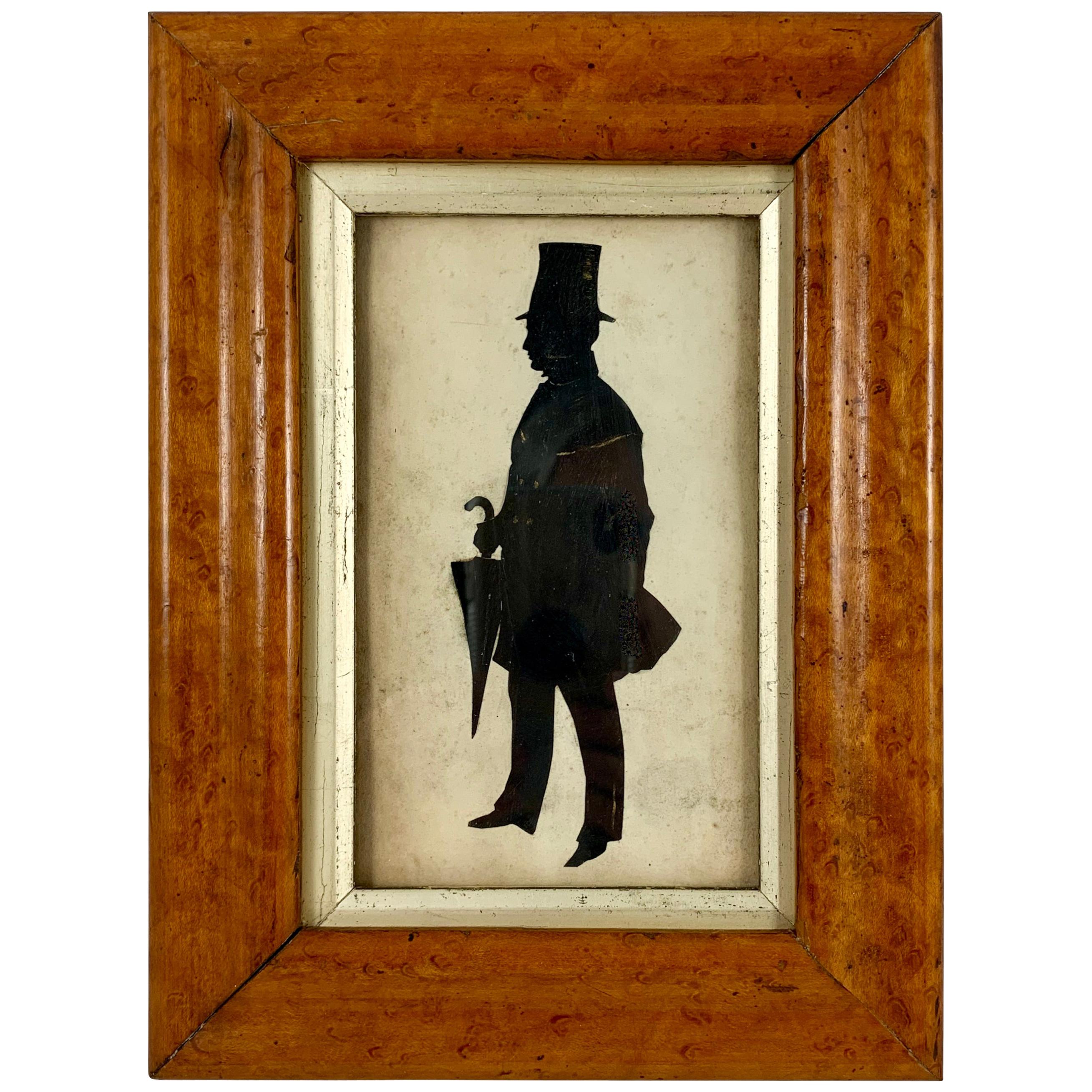 English Georgian Period Maplewood Framed Watercolor Silhouette, A Gentleman