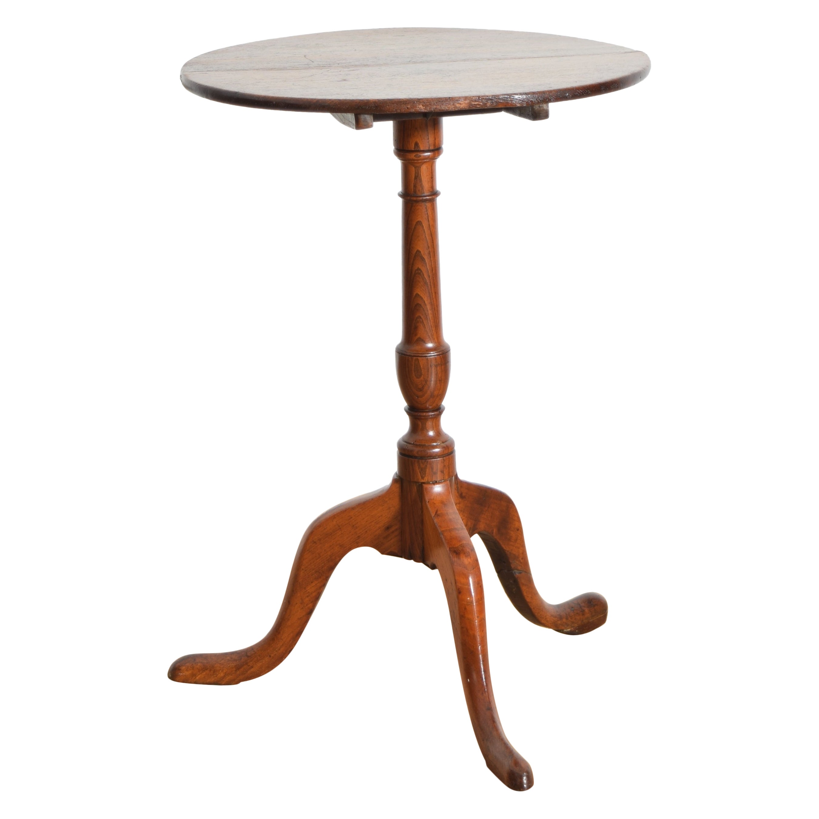 English Georgian Period Oak and Elmwood Tilt-Top Tripod Table, Late 18th Century