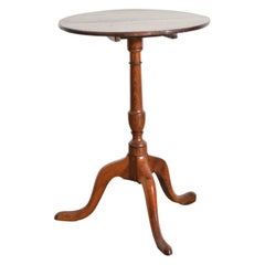 Antique English Georgian Period Oak and Elmwood Tilt-Top Tripod Table, Late 18th Century